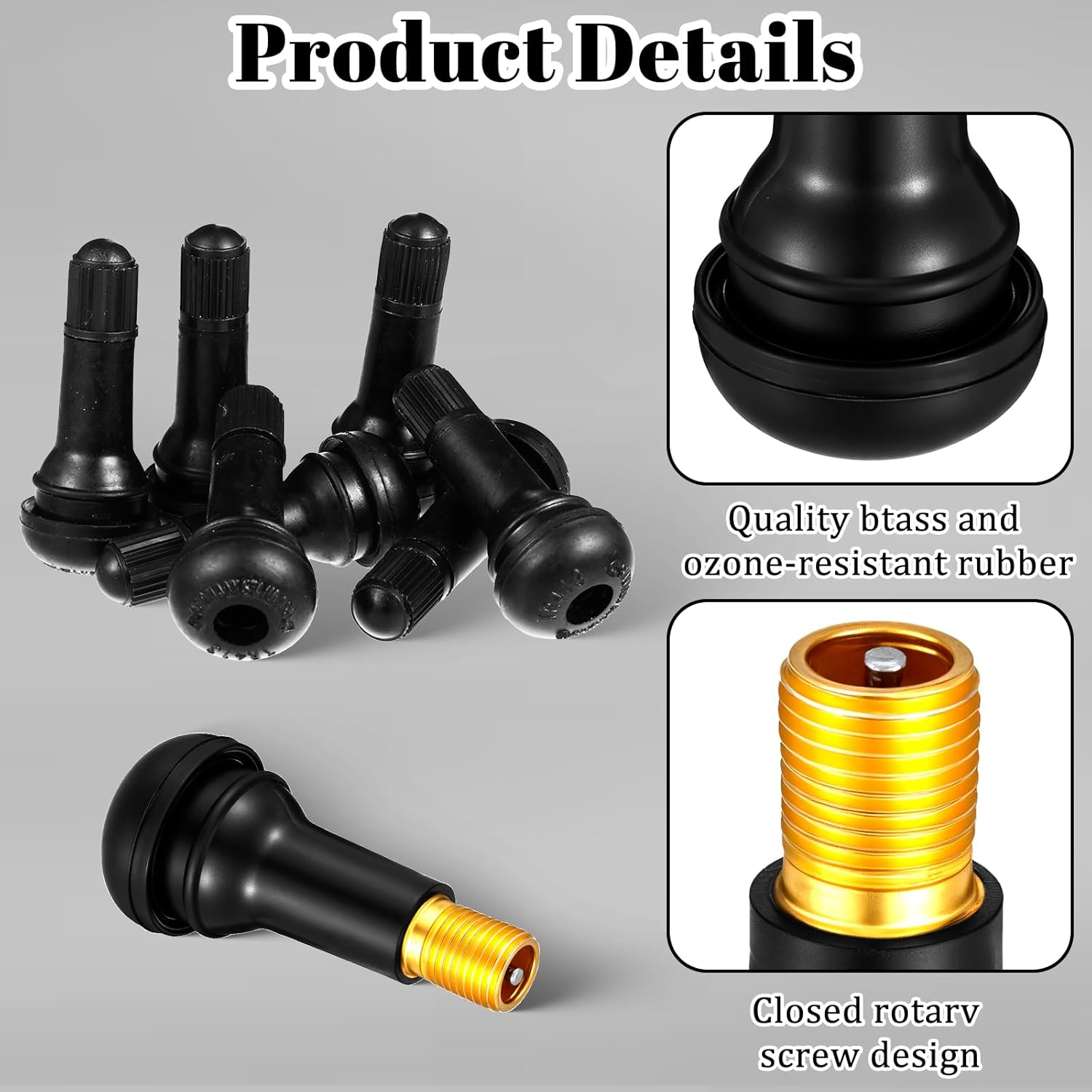 10 PCS Tire Valve Stems Set, TR413 Tubeless Valve Stems, Snap-In Rubber Tire Valves for 0.453" Tubeless Rims, Universal Durable Black Replacement Stem Fit for Cars, Trucks, Trailers, Lawn Mowers image number 4