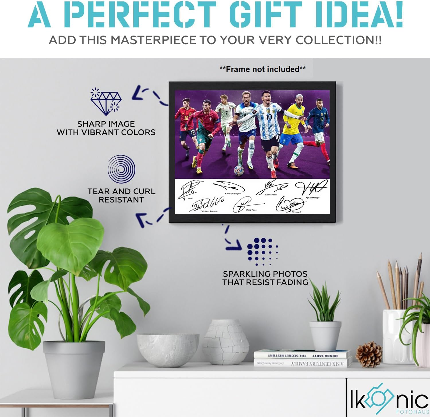 Cristiano Ronaldo Lionel Messi Neymar Jr Kane Pedri Mbape Soccer Superstars Signed Photo Autograph Print Wall Art Home Decor image number 3