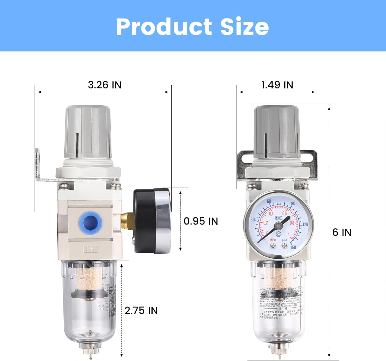 ZHONG an 1/4 Inch NPT Air Filter Pressure Regulator, Water Separator Compressed Air Pressure Regulator for Compressor image number 6