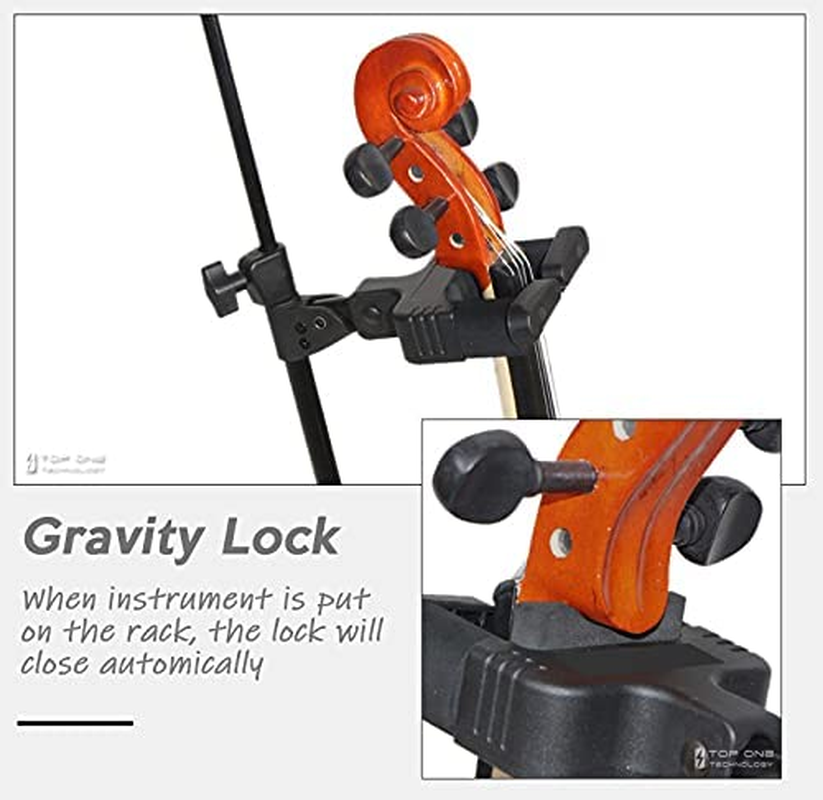 Violin Stand with Bow Holder, Sturdy Gravity Lock, Violin/Viola Foldable Portable Holder Hanger Tripod Display Sponge Protection image number 5