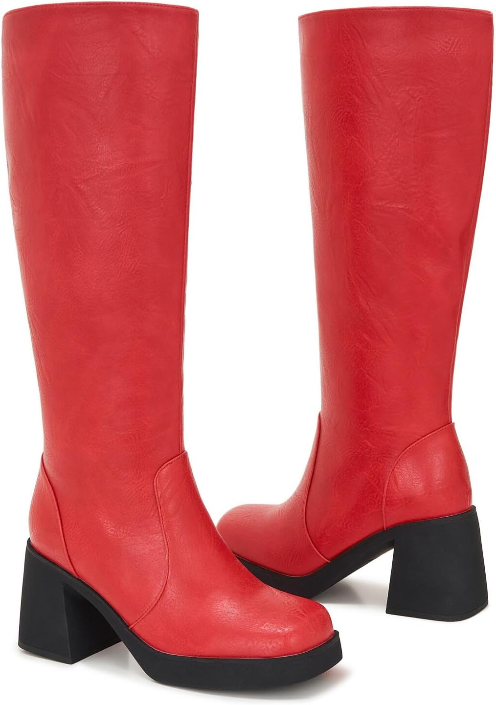 ZXHYZLZ Women&rsquo;S Wide Calf Knee-High Boots &ndash; plus Size Faux Leather Riding Boots with Chunky Heel & Platform for Winter image number 6
