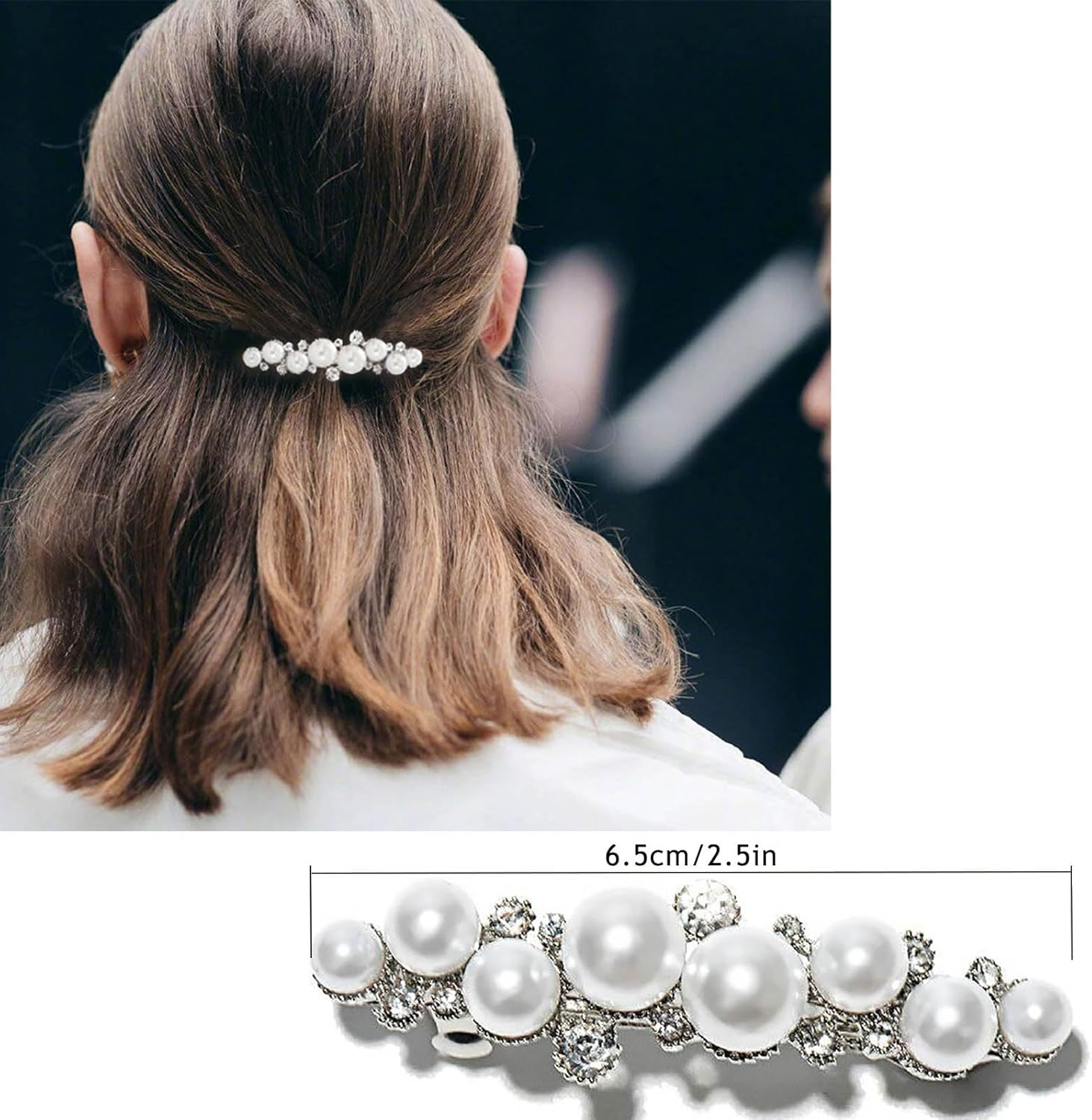 Enautoabs Silver Crystal Pearl Hair Clip Pearl Hair Clip Wedding Rhinestone French Crystal Barrettes Decorative Accessories for Women Headpiece