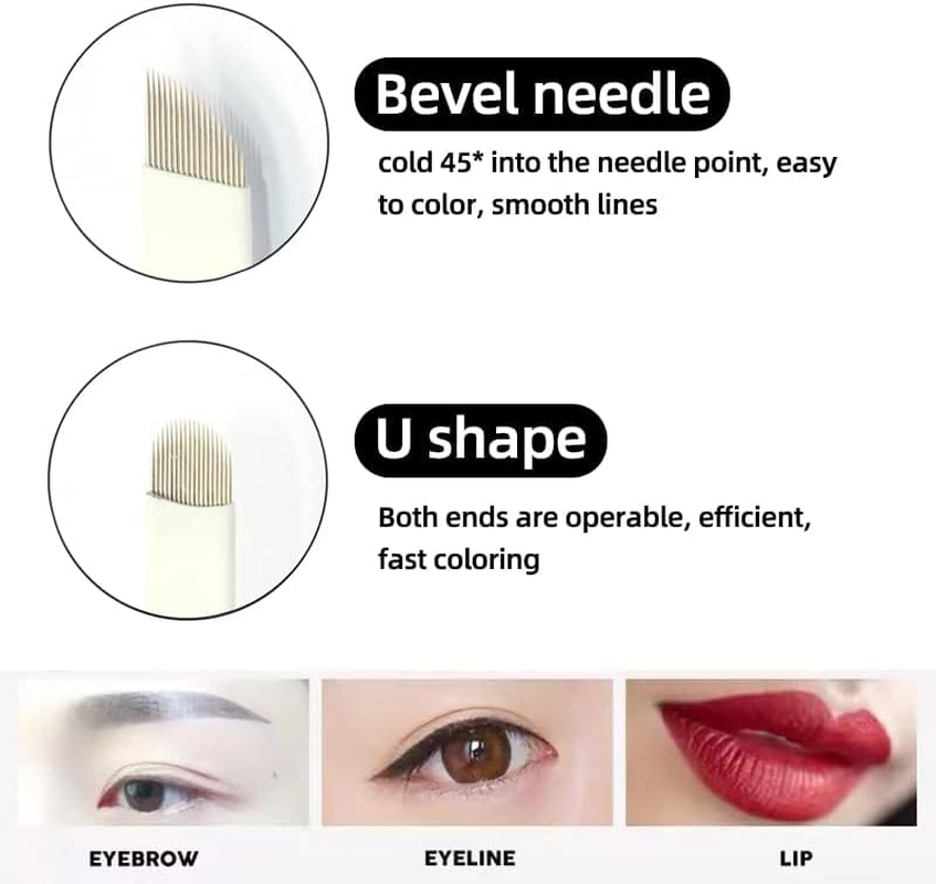 Microblading Sloped Needles White, 51 Pieces White Microblading Blades Needles, Eyebrow Microblade Sloped Needles,Eyebrow Microblade Needles for Makeup image number 4