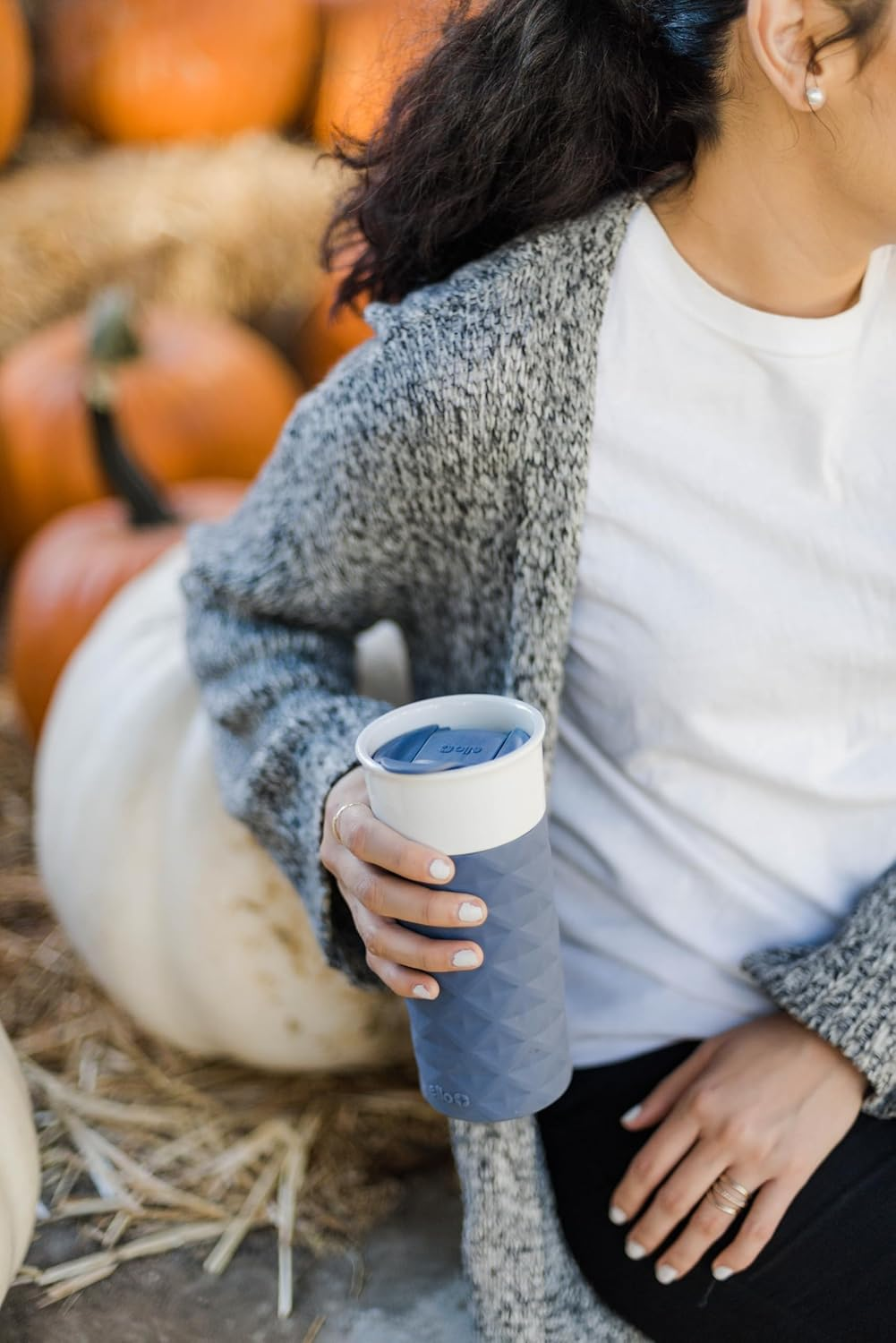 Ello Ogden Ceramic Travel Mug with Friction-Fit Lid - Grey Diamonds image number 3