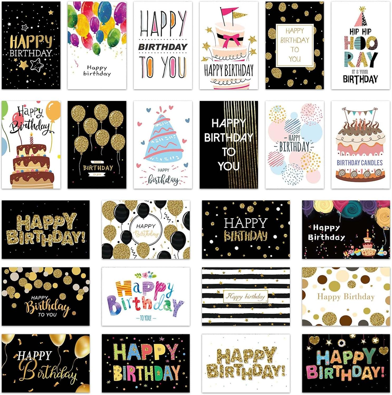 Birthday Cards and Envelopes, 24 PCS Happy Birthday Card, Birthday Greeting Cards for Men Women Kids, Blank Birthday Cards and Envelopes
