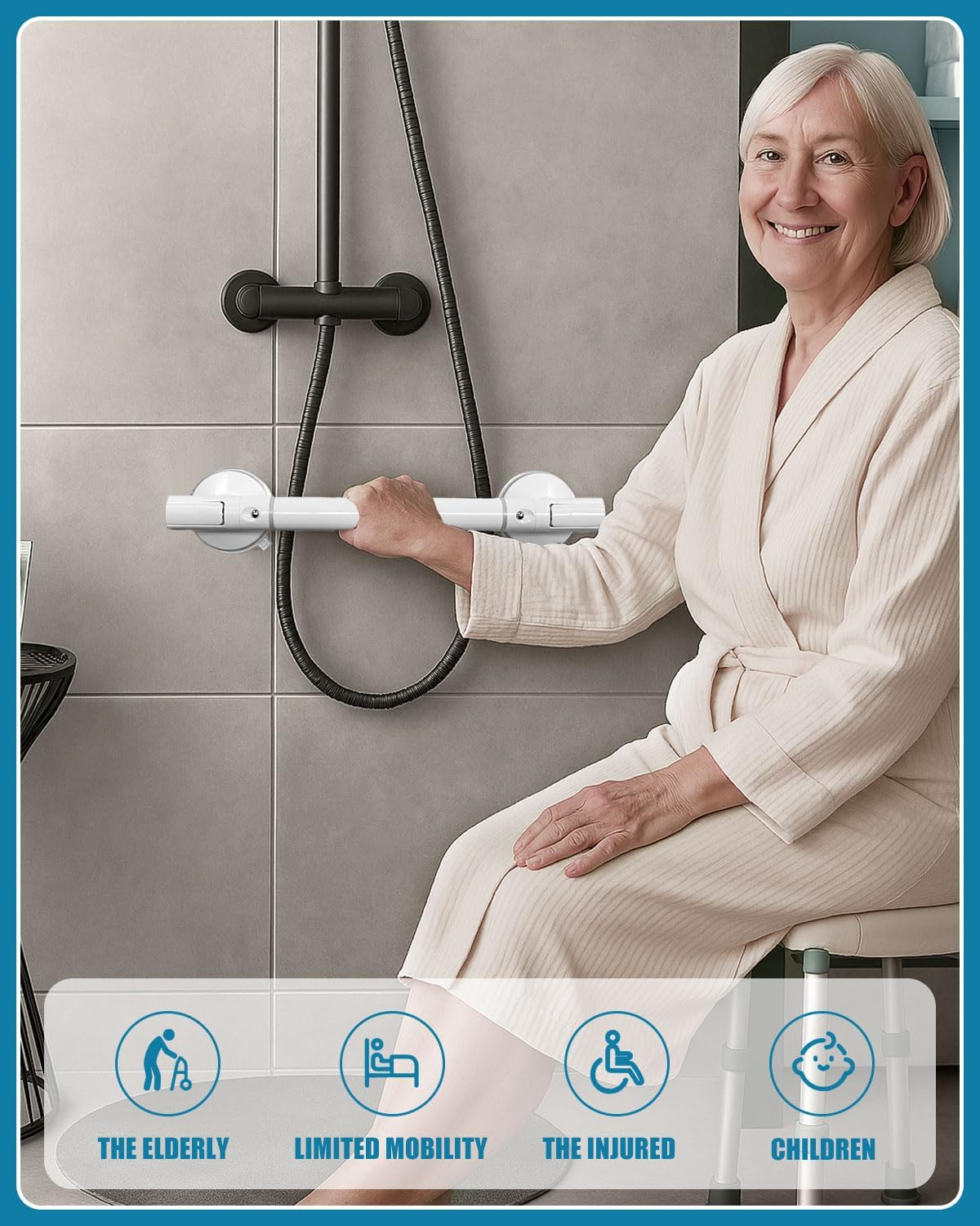 Grab Bars for Bathtubs & Showers - 2 Pack Grab Bar Strong Suction for Seniors and Elderly, Removable Bathroom Shower Handle 45CM / 17.72Inch, Heavy Duty Safety Grip Handrails, No Drilling image number 1