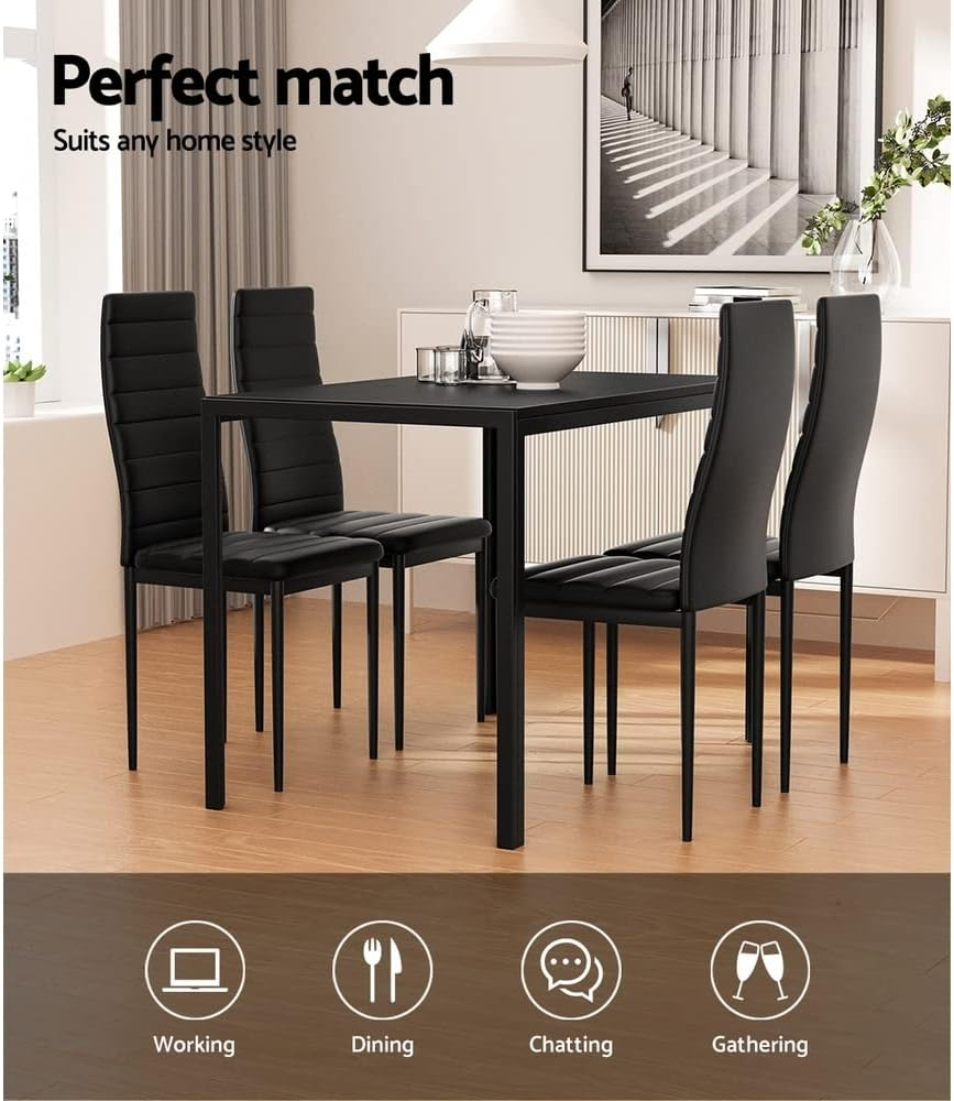 Artiss Dining Table and Chair Set of 5 Black Tables Chairs Setting Desk Nursing Seats Reading Seating Home Living Room Bedroom Kitchen Cafe Outdoor Indoor Furniture MDF Tabletop 4X 45Cm Height Seat image number 1