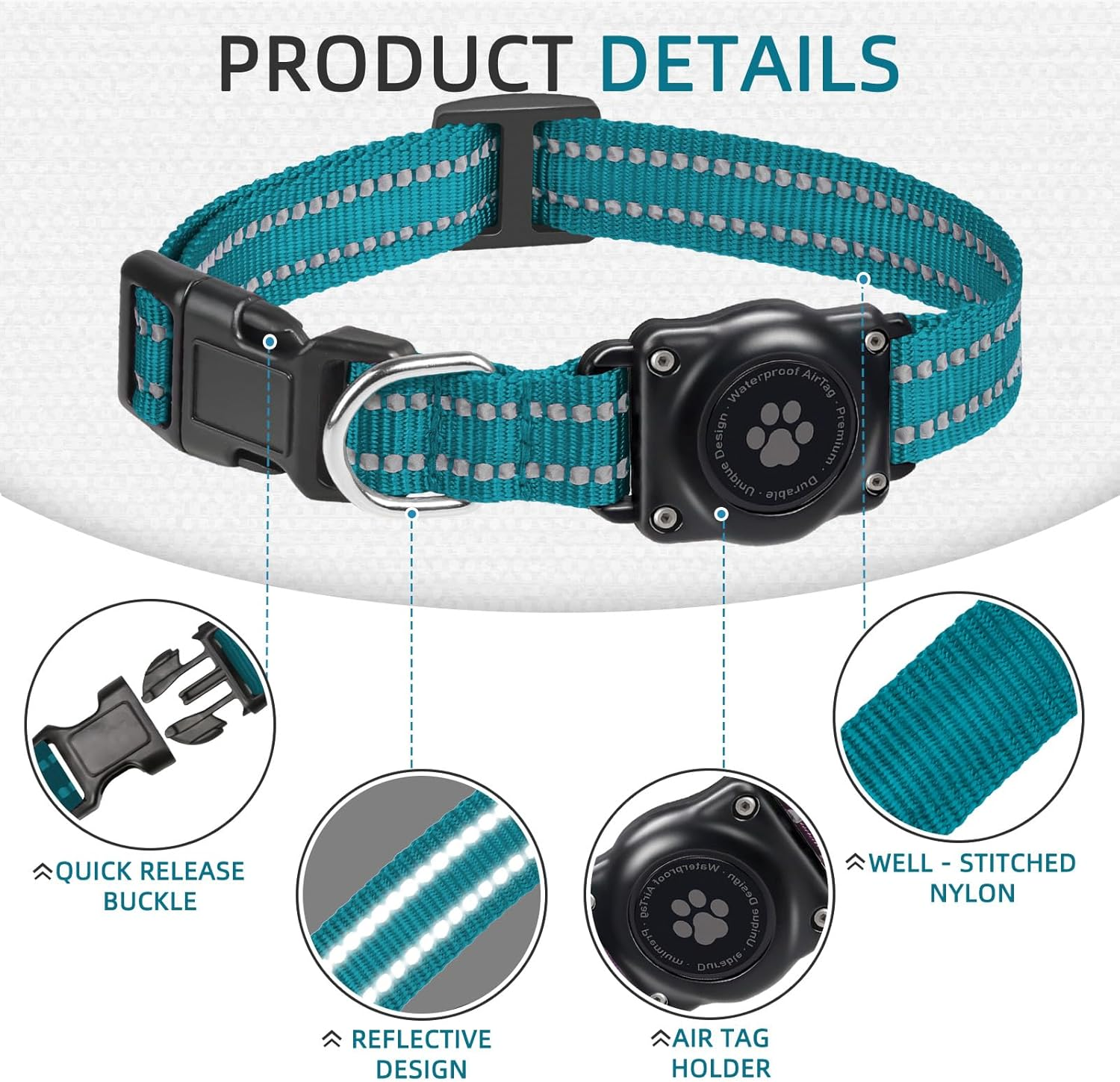 Airtag Dog Collar, 100% Waterproof Integrated Apple Air Tag Dog Collars, Reflective GPS Dog Collar with Hard PC Airtag Holder Case for Small Medium Large Dog image number 1