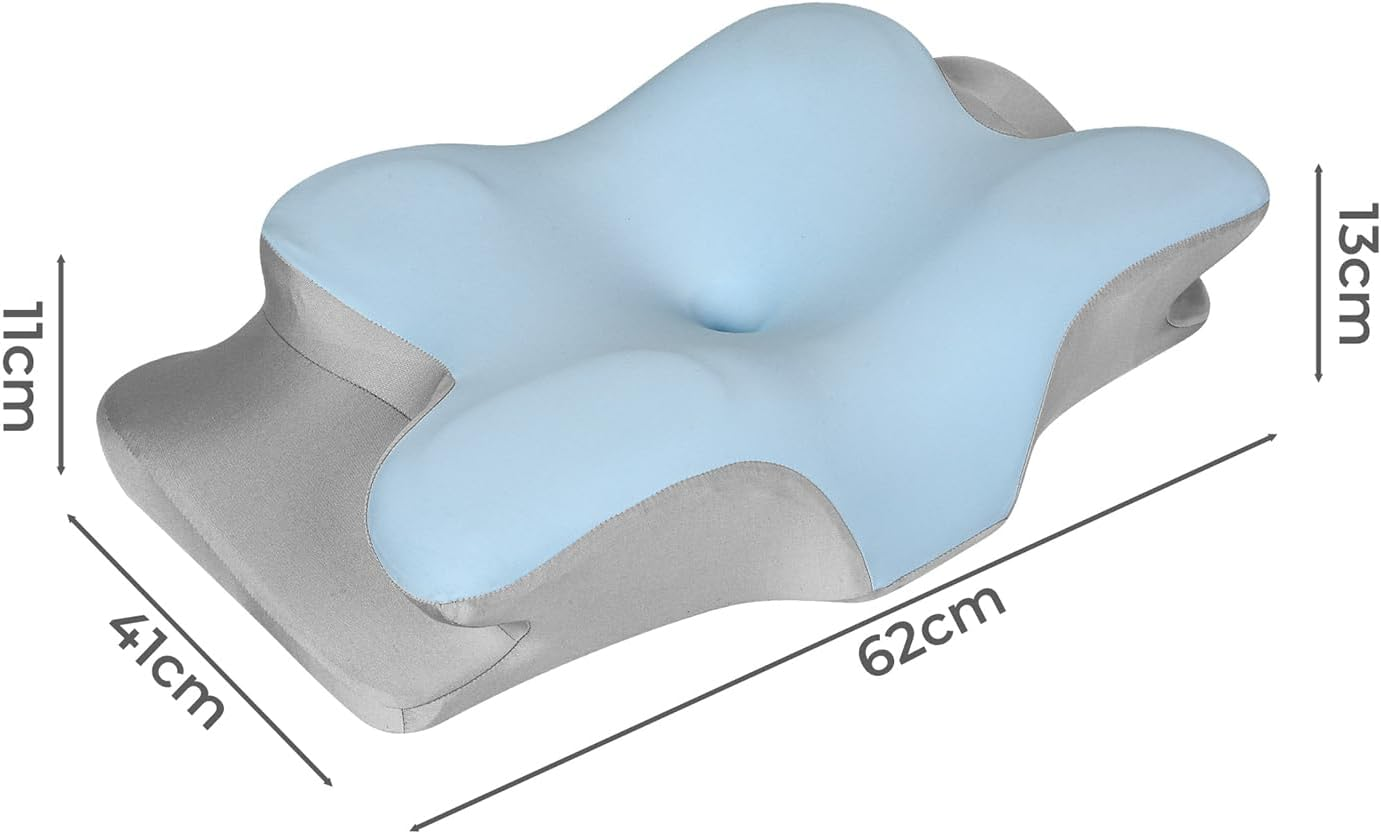 Dreamz Memory Foam Pillow Neck Shoulder Arm Support Cervical Pain Ergonomic Side, Stomach & Back Sleeper Sleeping Bedding, Two Different Height, Removable Pillow Case Comfortable image number 5