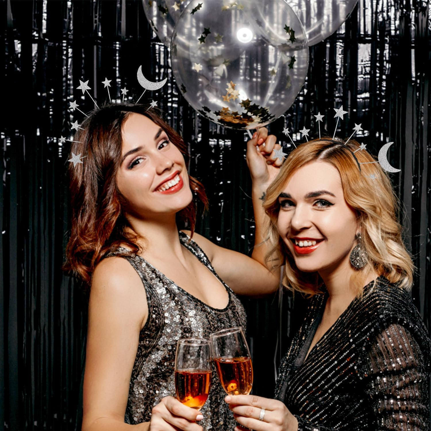 XIHIRCD Glitter Star Moon Headband, Shiny Star Hair Hoop Goddess Headpiece Stars Halo Headband for Women, Girls, Birthday, Costume Party image number 1