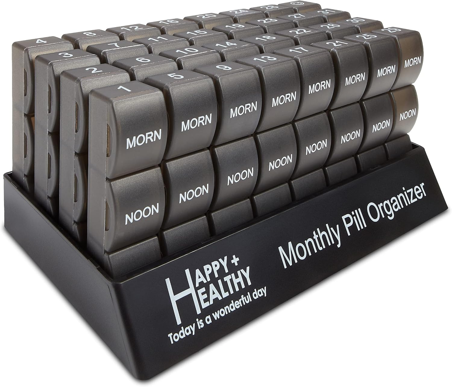 Month Pill Box Organizer - 32 Compartments | Morning-Noon-Night - 30 Day Pill Case with 32 Daily Compartments for Vitamins, Supplements, Medication - Travel Monthly Pill Organizer 3 Times-A-Day, Grey image number 6