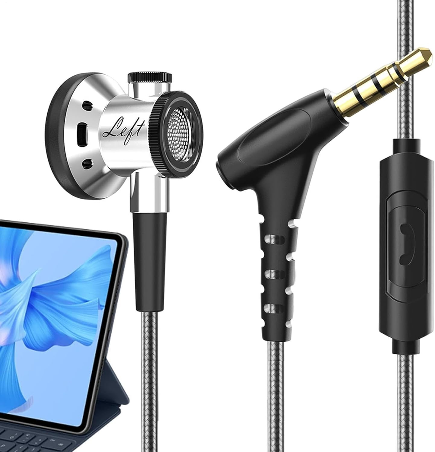 Wired Earbuds with Microphone, Flat Headphones - Wired In-Ear Heavy Bass Earphones, Tablets, Laptops, Computers, Cellphones, Comfortable Wearable Music Equipment for Moving Coil Unit Restore Music image number 5