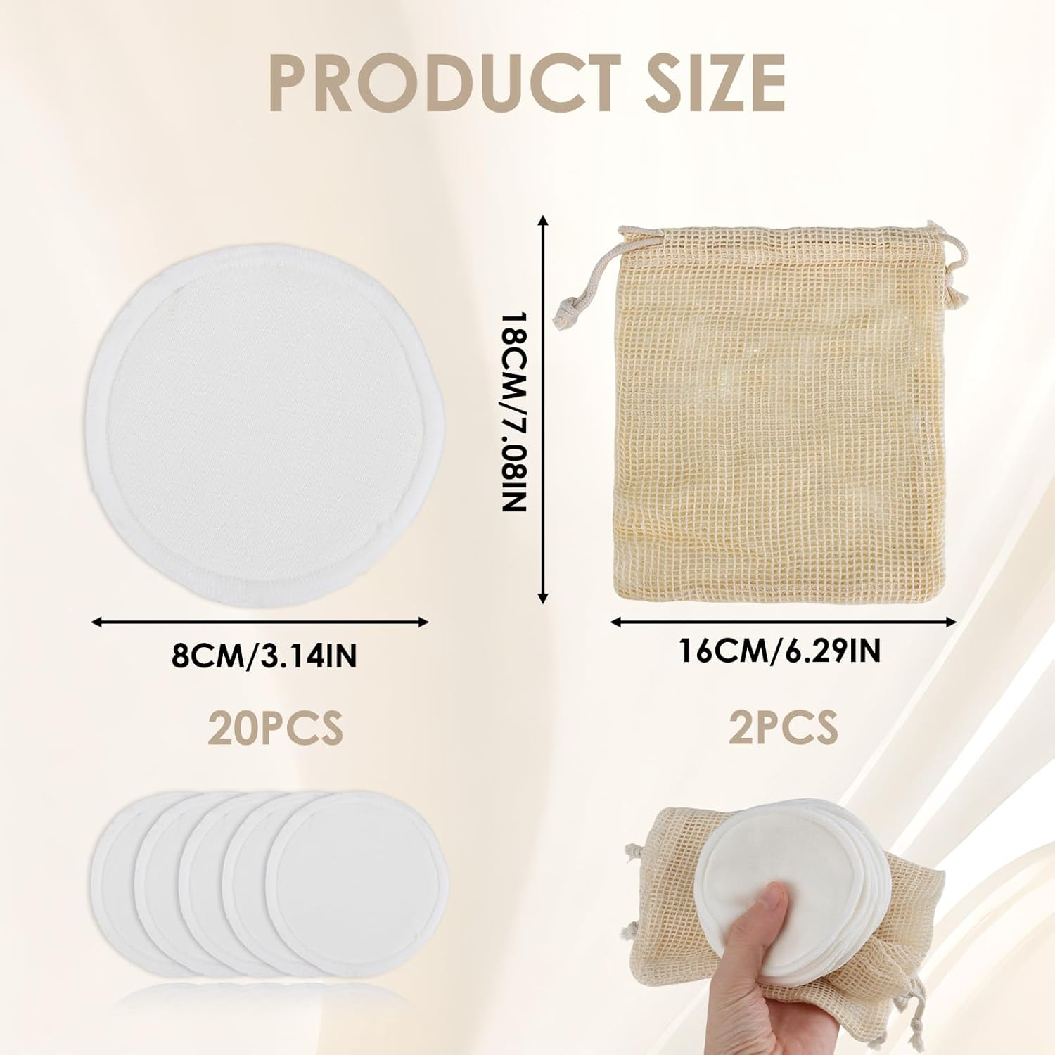 20 Pack Reusable Makeup Remover Pads, Bamboo Facial Rounds Ultra-Soft for All Skin Types, Gentle Exfoliating & Cleansing Bamboo Cotton Rounds with 2 Mesh Wash Bags, Eco-Friendly image number 1