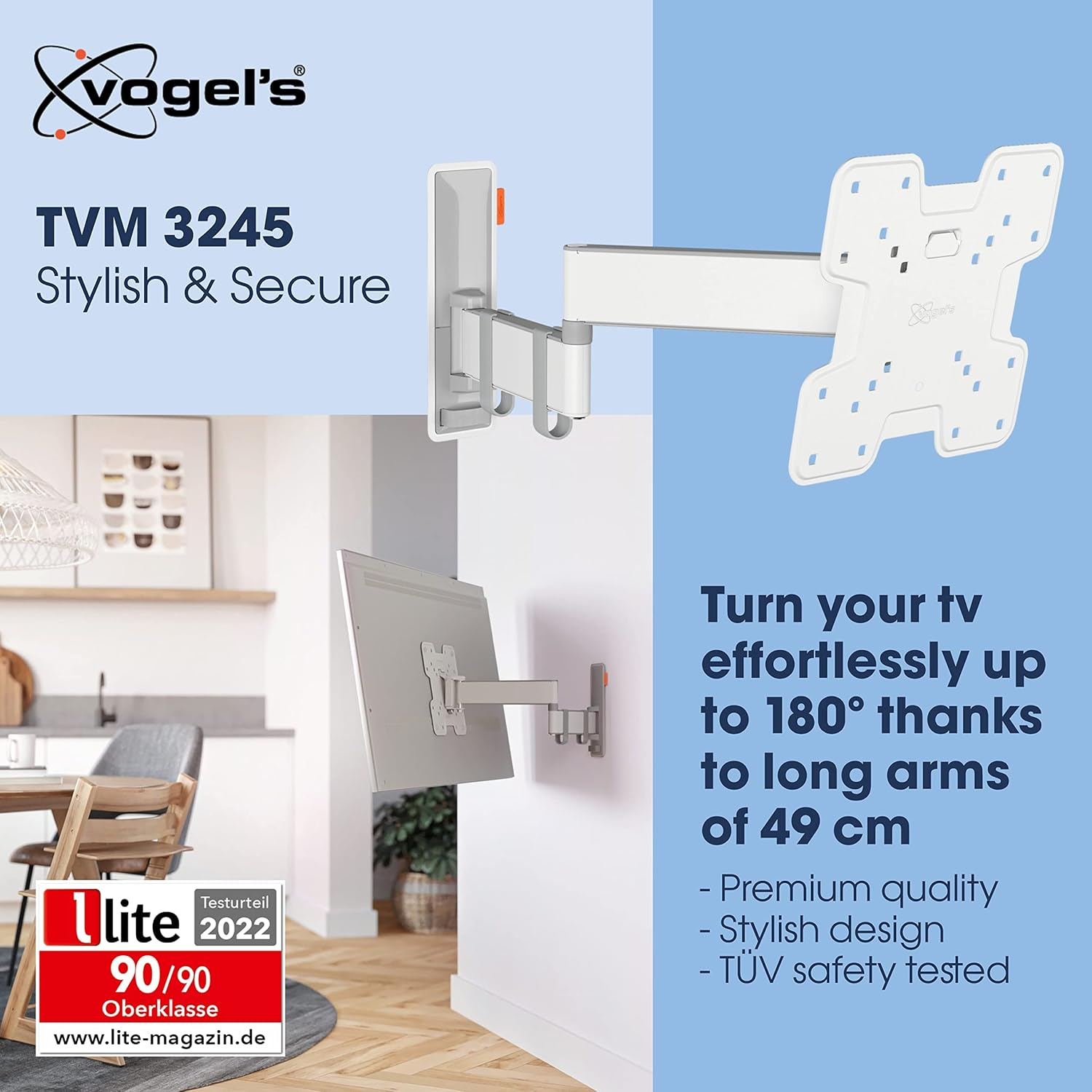 Vogel'S TVM 3245 Full-Motion TV Wall Bracket for 19-43 Inch Tvs, Max. 33 Lbs (15 Kg), Swivels up to 180&ordm;, Full-Motion TV Wall Mount, Max. VESA 200X200, Universal Compatibility image number 6