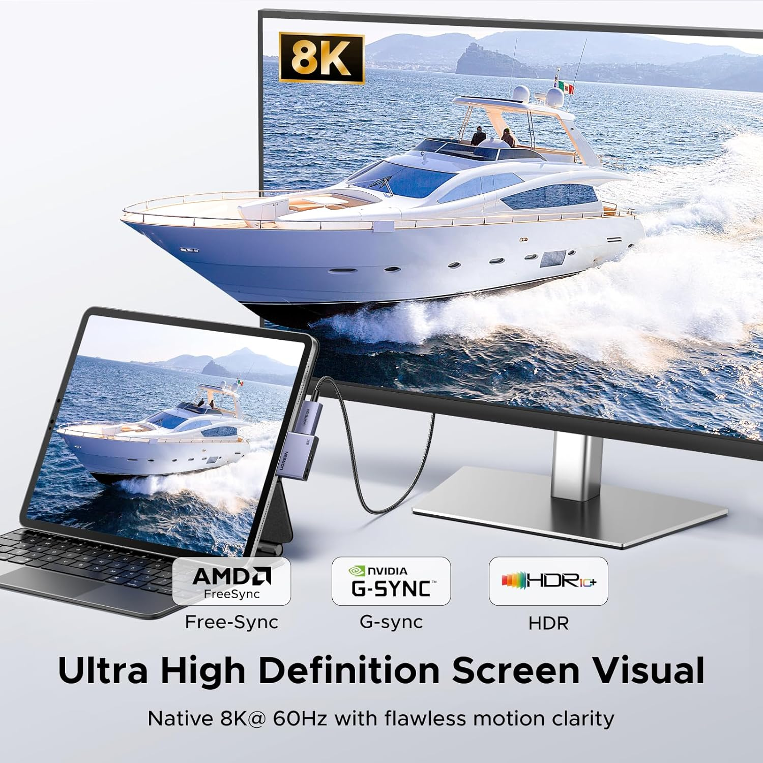 UGREEN USB C to Displayport Adapter 100W PD Charger 8K@60Hz 4K@240/144/120Hz Type C Thunderbolt 3/4/5 DP 1.4 HDR VRR Free-Sync Compatible for Macbook Imac Mac Mini Ipad Pro XPS Iphone 17 Galaxy S25