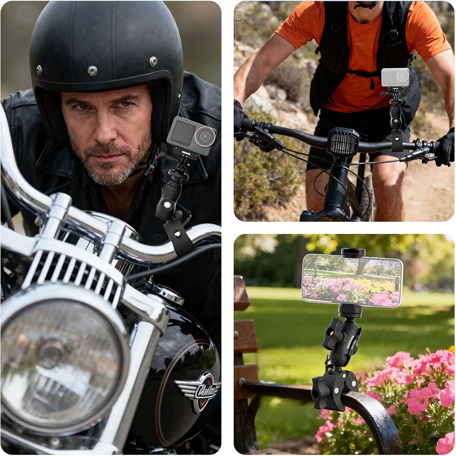 NEEWER Super Clamp Action Camera Mount with 360&deg; Dual Ball Heads, Bike/Bicycle/Motorcycle Handlebar Holder Compatible with Iphone Insta360 DJI OSMO Action Gopro Hero for POV Video Recording, CA162 image number 6