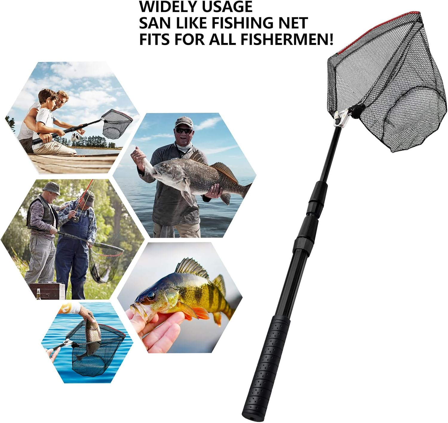 SAN like Fishing Net Fish Landing Nets Collapsible Telescopic Sturdy Pole Handle for Saltwater Freshwater Extending to 36/43/71/98Inches (49Inch-Black) image number 4