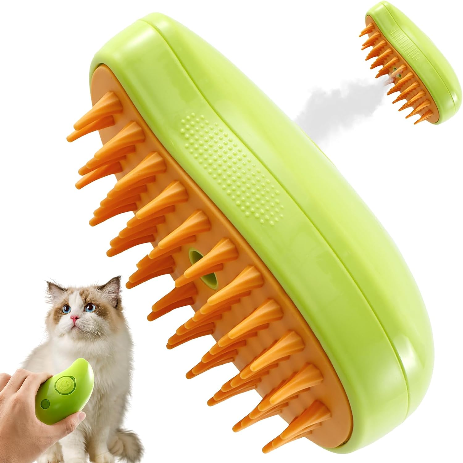 3 in 1 Cat Steamy Brush, Self Cleaning Cat Steam Brush, Rechargeable Cat Grooming Brush, Steam Cat Hair Brush with Water Tank, Multifunctional Cat Steamer Brush for Removing Tangled and Loose Hair (Green)