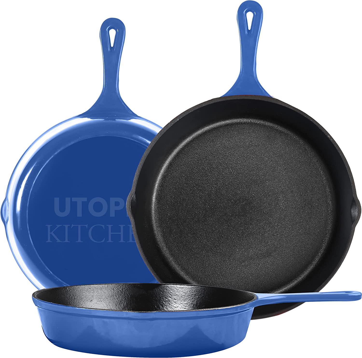 Utopia Kitchen - Pre Seasoned Cast Iron Skillet (Set of 3 Pcs) - 6 Inches 8 Inches and 10 Inches
