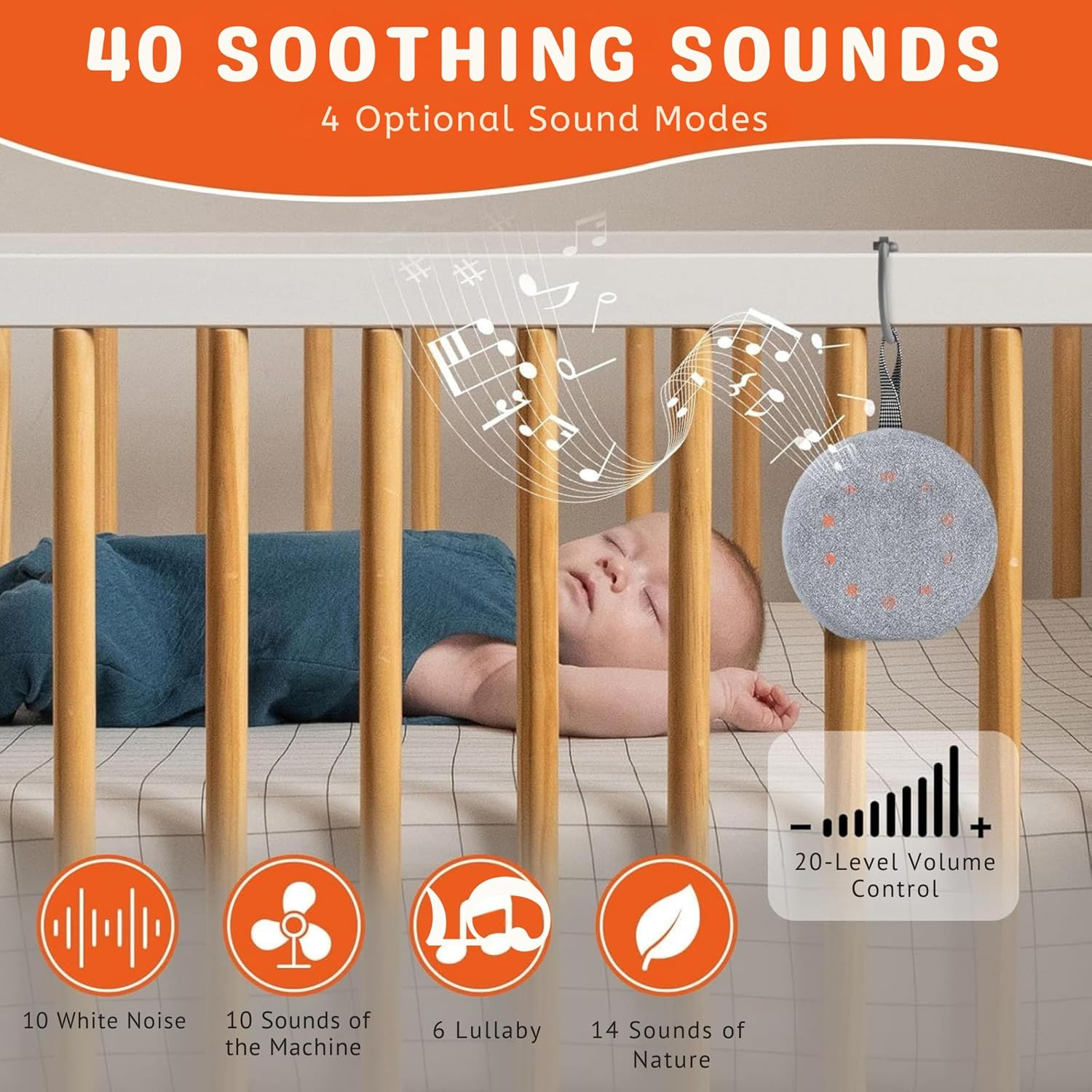 White Noise Machine, Baby White Noise Machine with 40 Soothing Sounds for Sleep, Sound Machine with Night Light 7 Colours 4 Modes for Children'S and Adult Bedroom and Travel