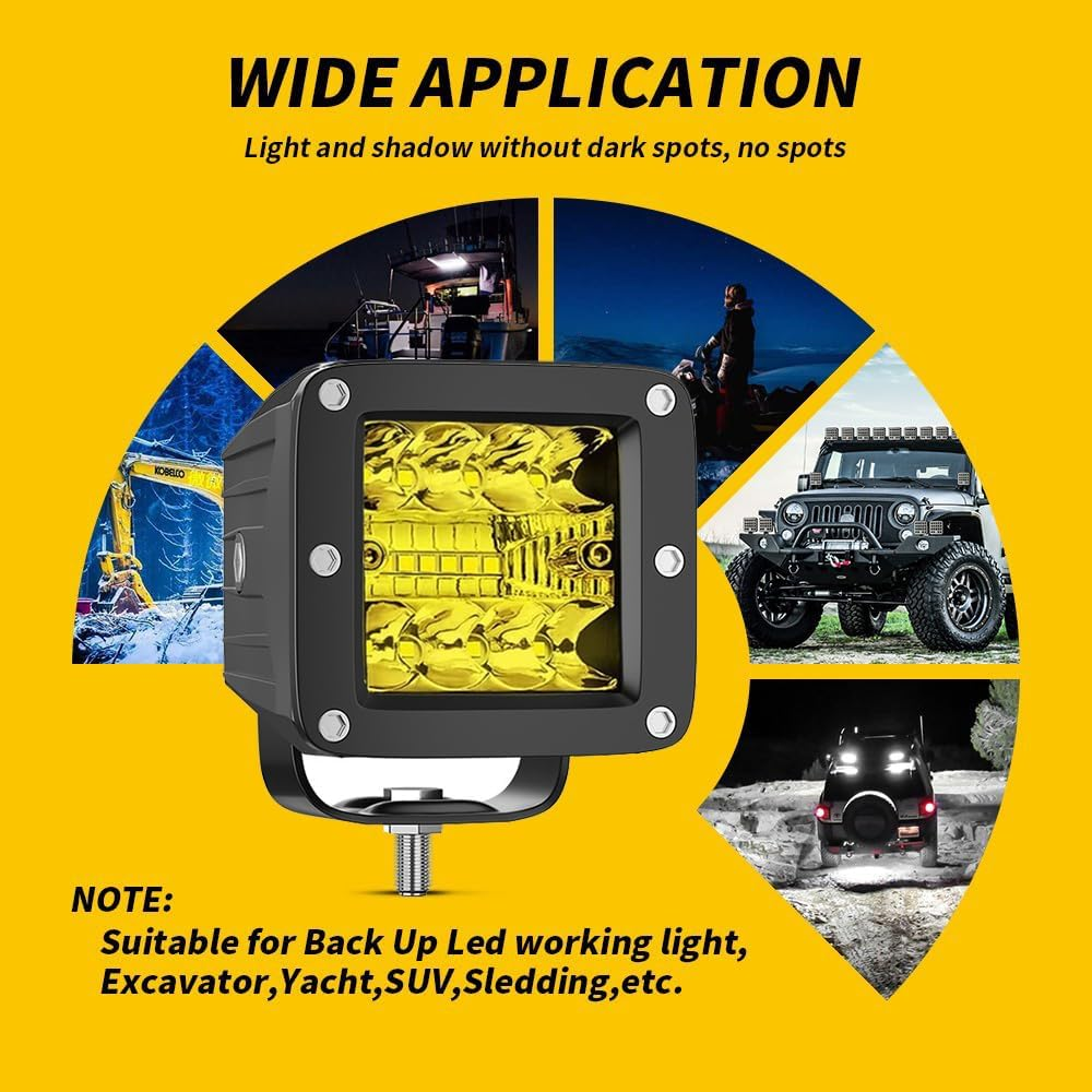 RUNEWAX 3 Inch LED Light Bar Yellow Pods Triple Row 60W Flood Spot Combo Driving Fog Lights 12V for Offroad Tractor ATV UTV SUV Waterproof IP67, Pack of 2 (Amber/Yellow) image number 1