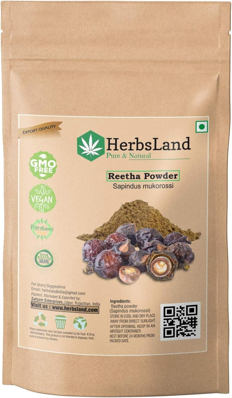Herbsland&reg; Pure Bio Organic Reetha/Areetha/Ritha/Soapnuts Powder (Sapindus Mukorossi) for Skin and Hair Care | Scalp Treatment | Hair Growth | Natural Hair Shampoo (100 Gm) image number 2