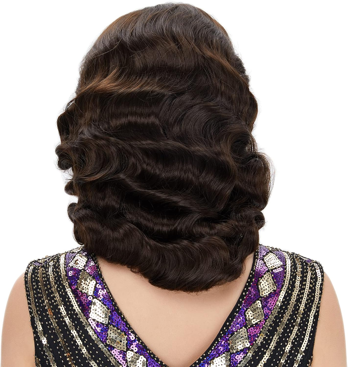 Stfantasy 1920S Brown Retro Finger Wave Wigs Long Curly Natural Wavy Synthetic Wig for Women Daily Costume Party (4357#6)&hellip; (Brown) image number 2