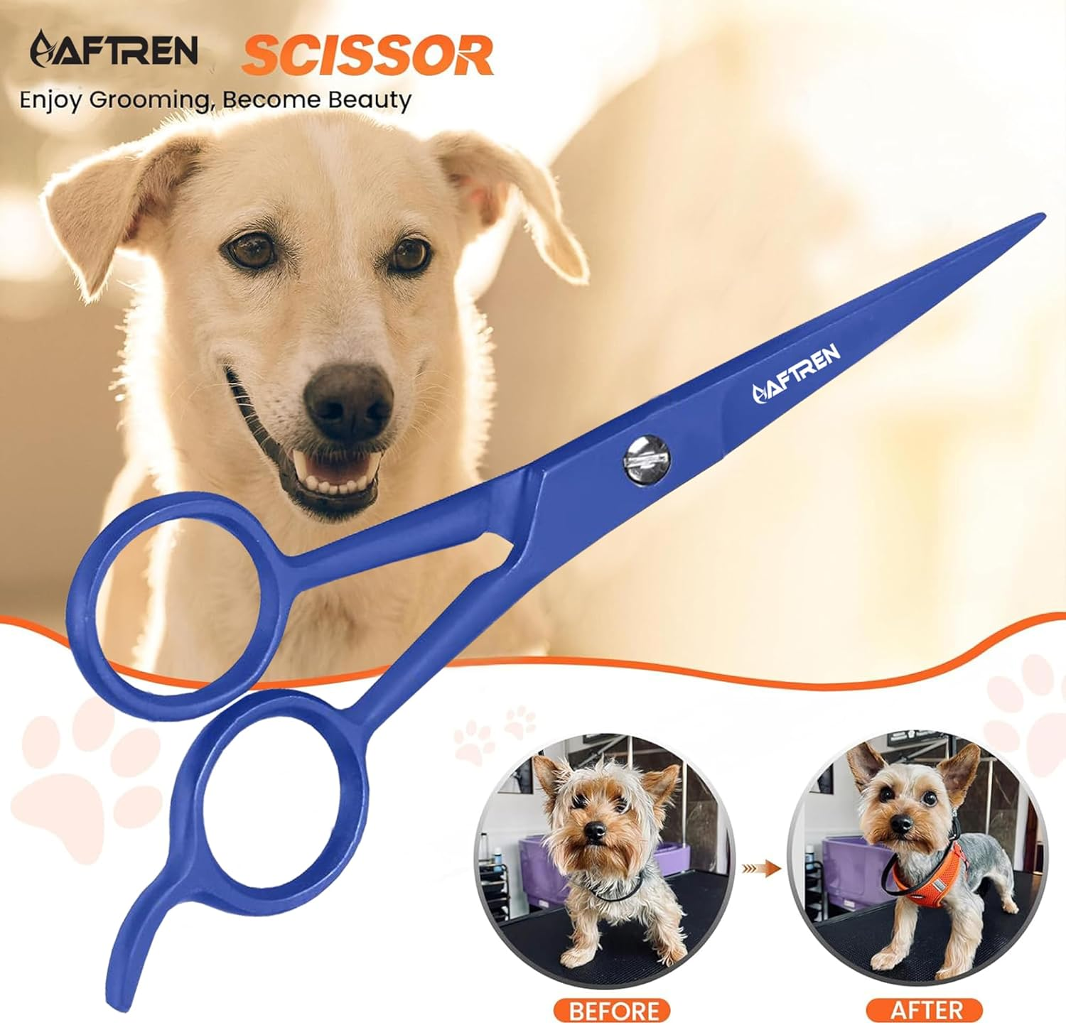 7.5 Inch Curved Dog Grooming Scissors with round Tips, Professional Pet Grooming Scissors J2 Stainless Steel for Dogs and Cats (Blue, 6.5 Inches) image number 3