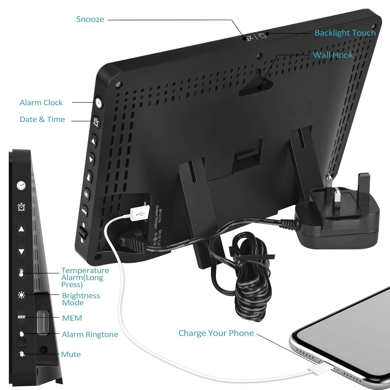 Kalawen Weather Station with Outdoor Indoor Sensor, MSF Wireless Digital Alarm Clock, Barometer, Temperature, Humidity Monitor, Weather Forecast for Home Garden image number 3