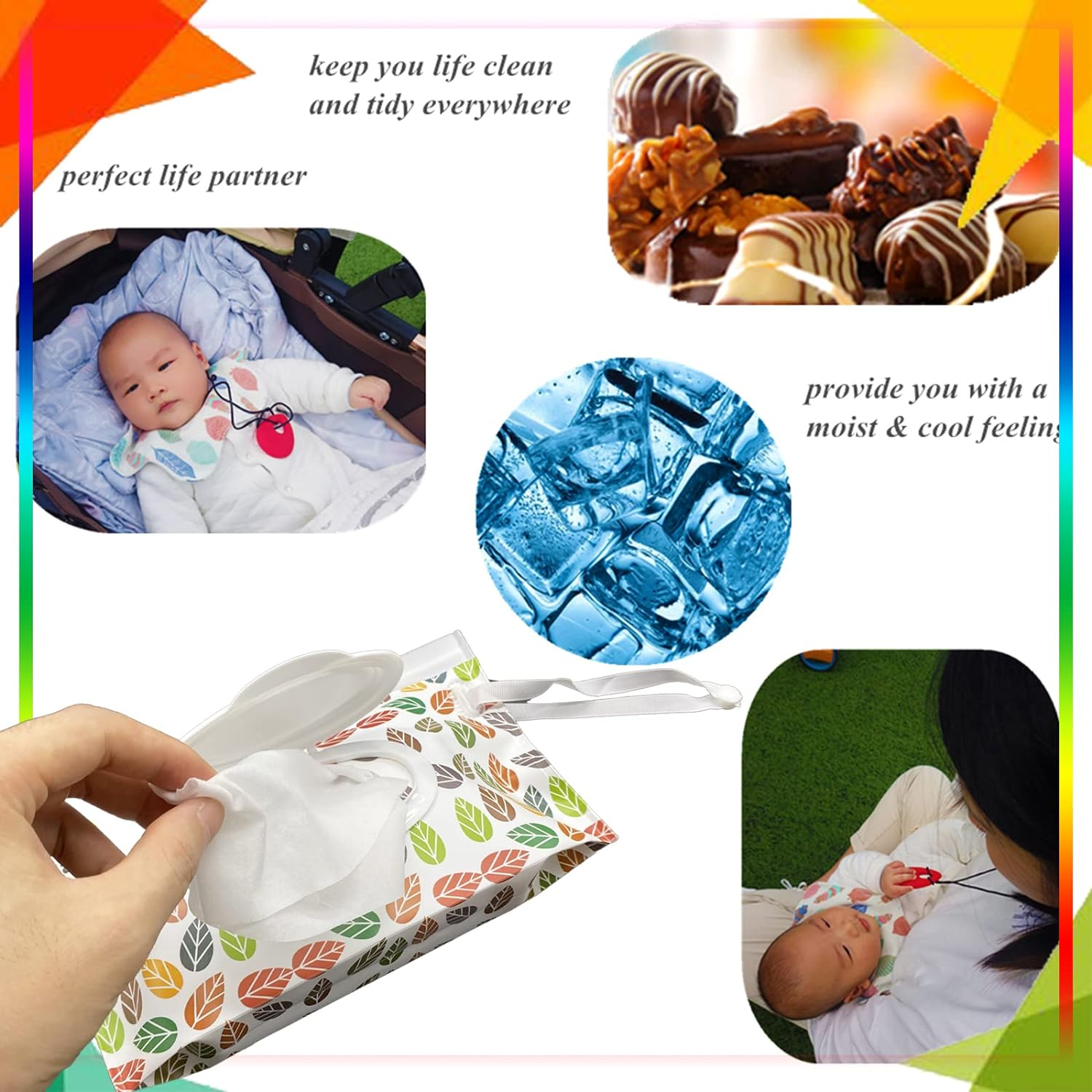 Portable Pouch Bags Set, 2 Pack Wet Wipe Holder Container, Reusable and Refillable Personal Travel Wet Wipes Dispenser Cases image number 1