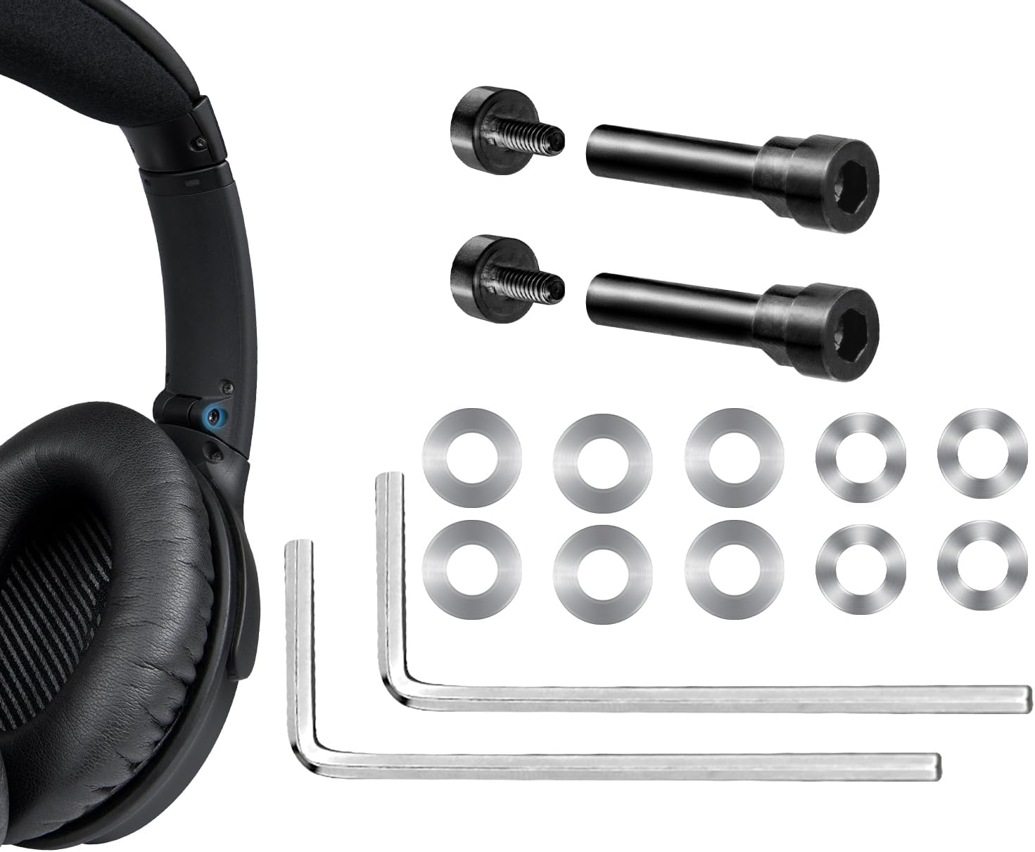 SOULWIT Metal Swivel Pins Replacement Parts Kit for Bose Quietcomfort 35/QC35/QC35 Ii/Qc45/Quietcomfort SE (QC Se)/New Quiet Comfort Wireless Headphones, Hinge Screws Accessories and Gasket (Black)