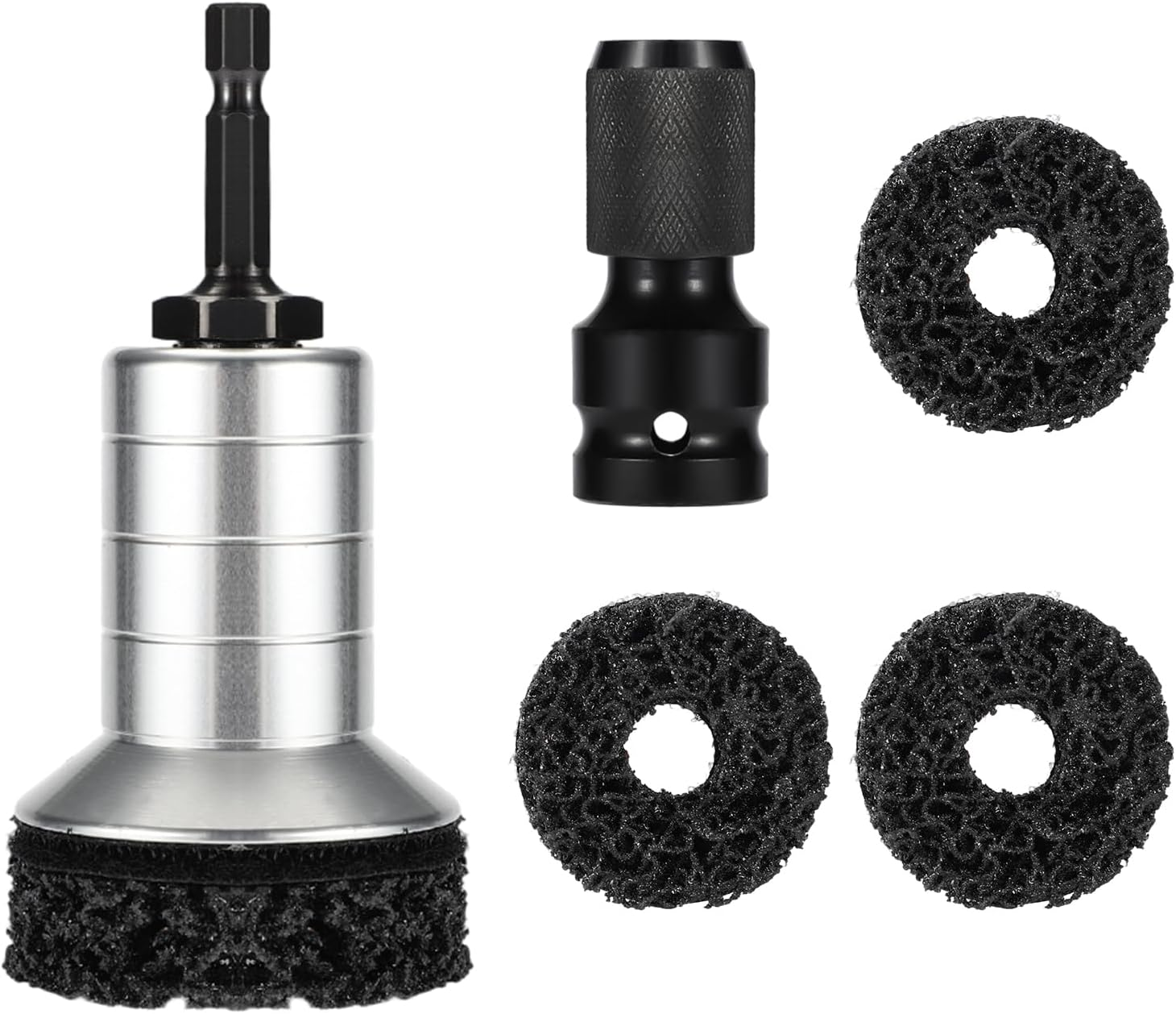 Wheel Hub Cleaning Kit, Brake Stud Surface Cleaner Tool Includes 1 Cleaning Head 1 Adapter & 3 Pads Fits 1/2" Impact Wrenches and Power Drills image number 2