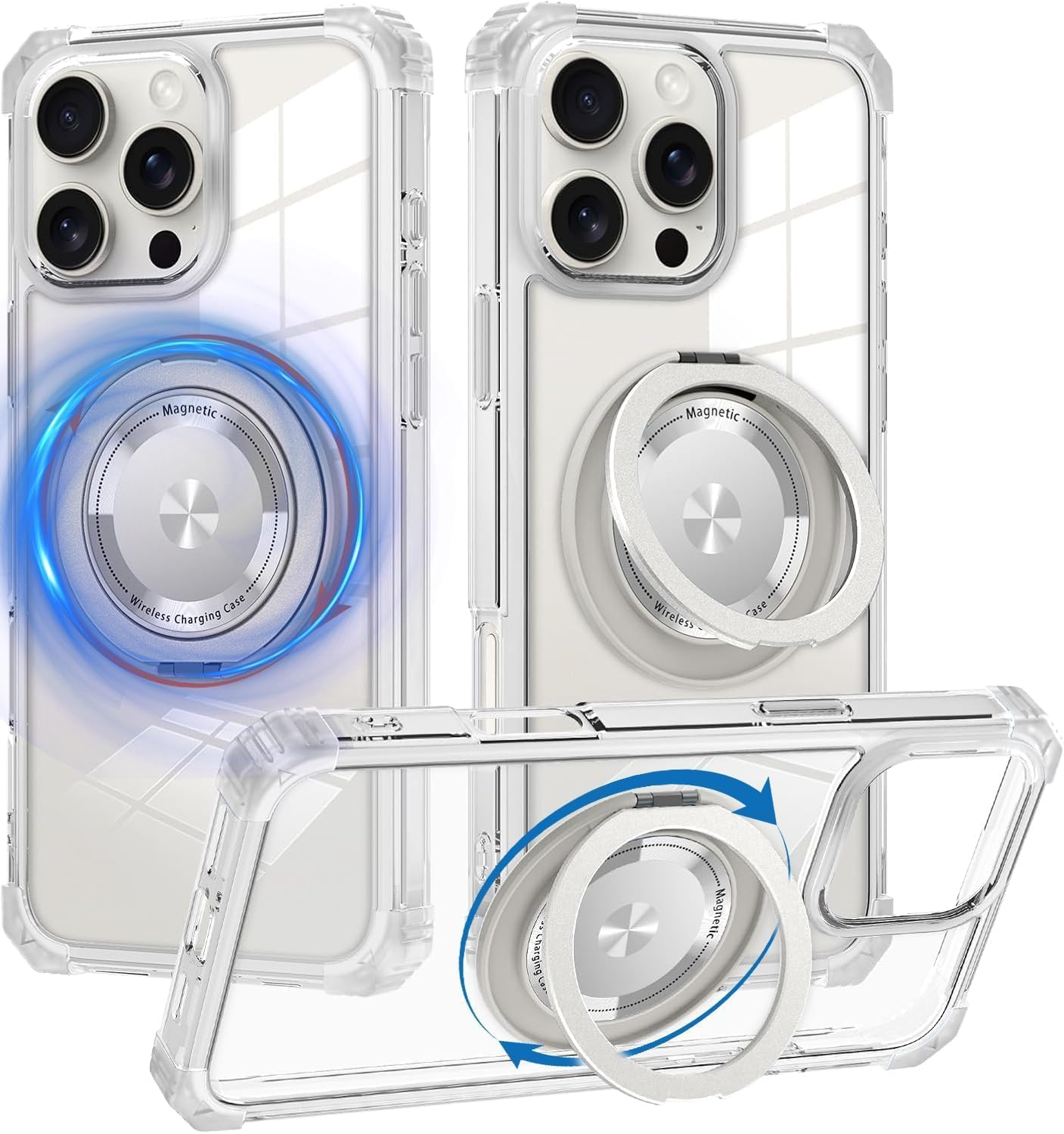 RUNGOS 360&deg;Rotatable Ring for Iphone 14 Pro Max Case Magsafe, with Stand [Strong Magnetic] [Mil-Grade 4-Corner Airbag Reinforcement] Clear Shockproof Case for Iphone 14 Pro Max Phone Case image number 6