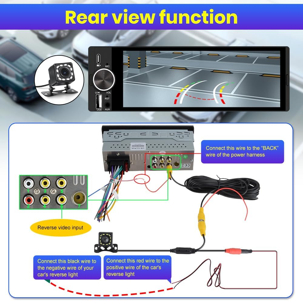 Junsun Single DIN Car Stereo with Carplay and Android Auto, Radio 1 Din with Reversing Camera FM AM RDS Type-C USB Port Function image number 5