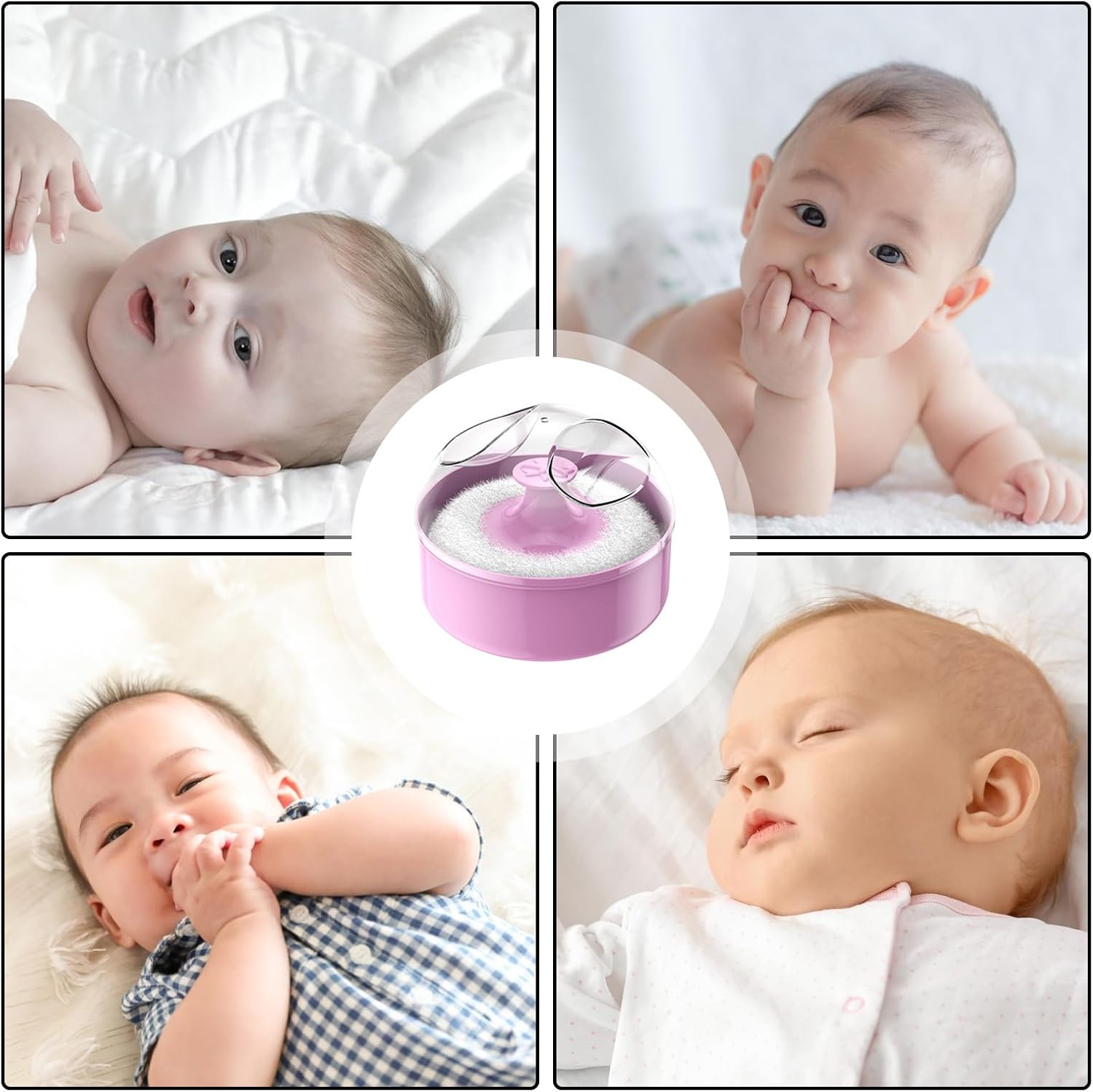 Powder Quest Set - Soft Body Powder Applicator, Portable Container | Dustproof Cosmetic Dispenser Hygienic Storage for Home Travel Beauty Care Wellness Powder Quad Set Soft Body image number 4