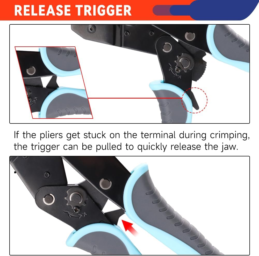 Crimping Tool for Open Barrel Terminals JST Molex TE Connectors - 24-10 AWG (0.25-6Mm&sup2;) with Wire Cutting Jaw - Ratcheting Wire Crimper image number 5