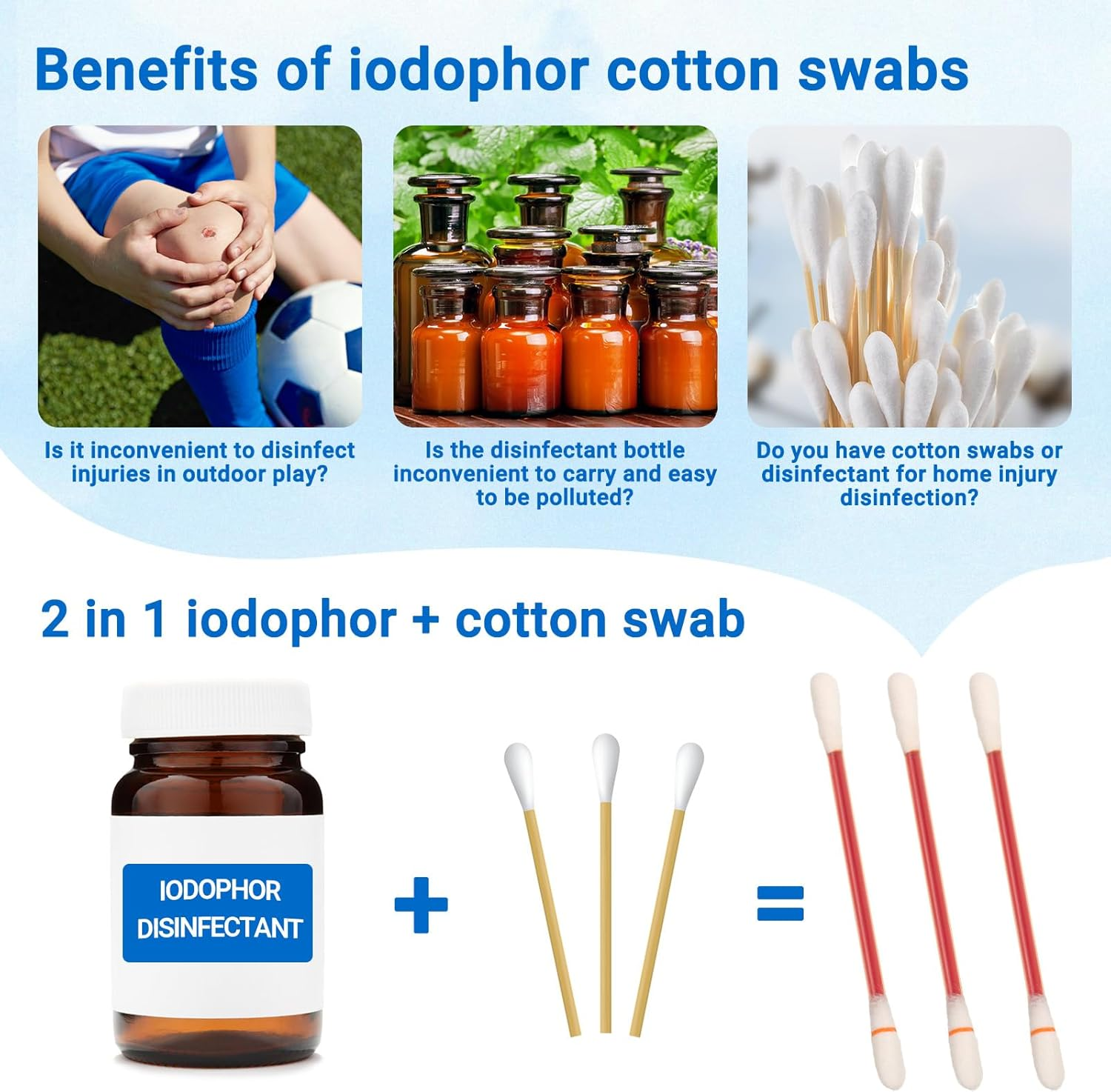 Healifty 100 Pieces Disposable Iodine Cotton Swabs, Iodine for Wounds Cotton Swabs, Portable Individually Wrapped Medical Cotton Buds for Nasal Ears Bruise, Emergency Wound Care image number 3