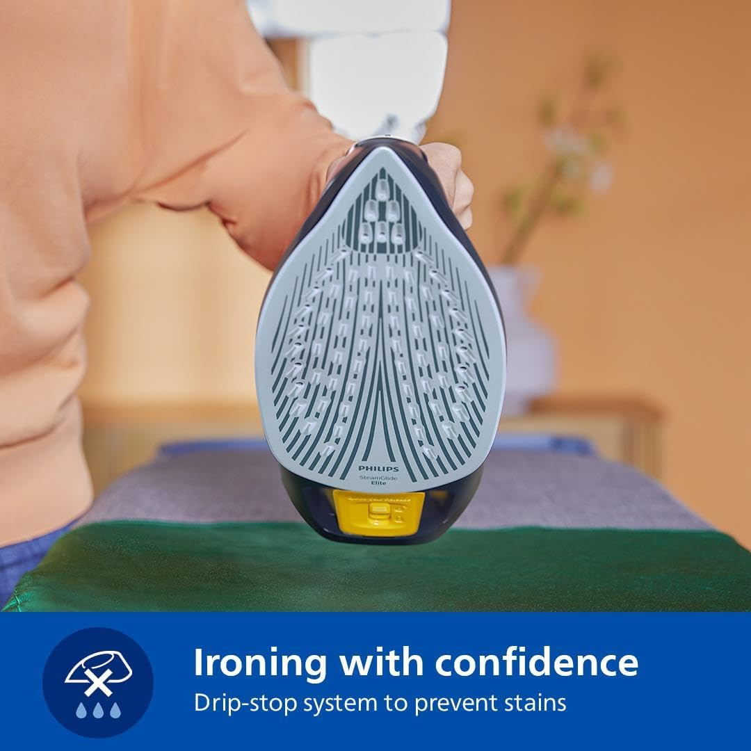 Philips Azur 7000 Series Steam Iron - 2400W, 50G/Min Steam, 250G Steam Boost, Vertical Steam, Steamglide Elite Soleplate, Blue/Yellow (DST7060/20) image number 2