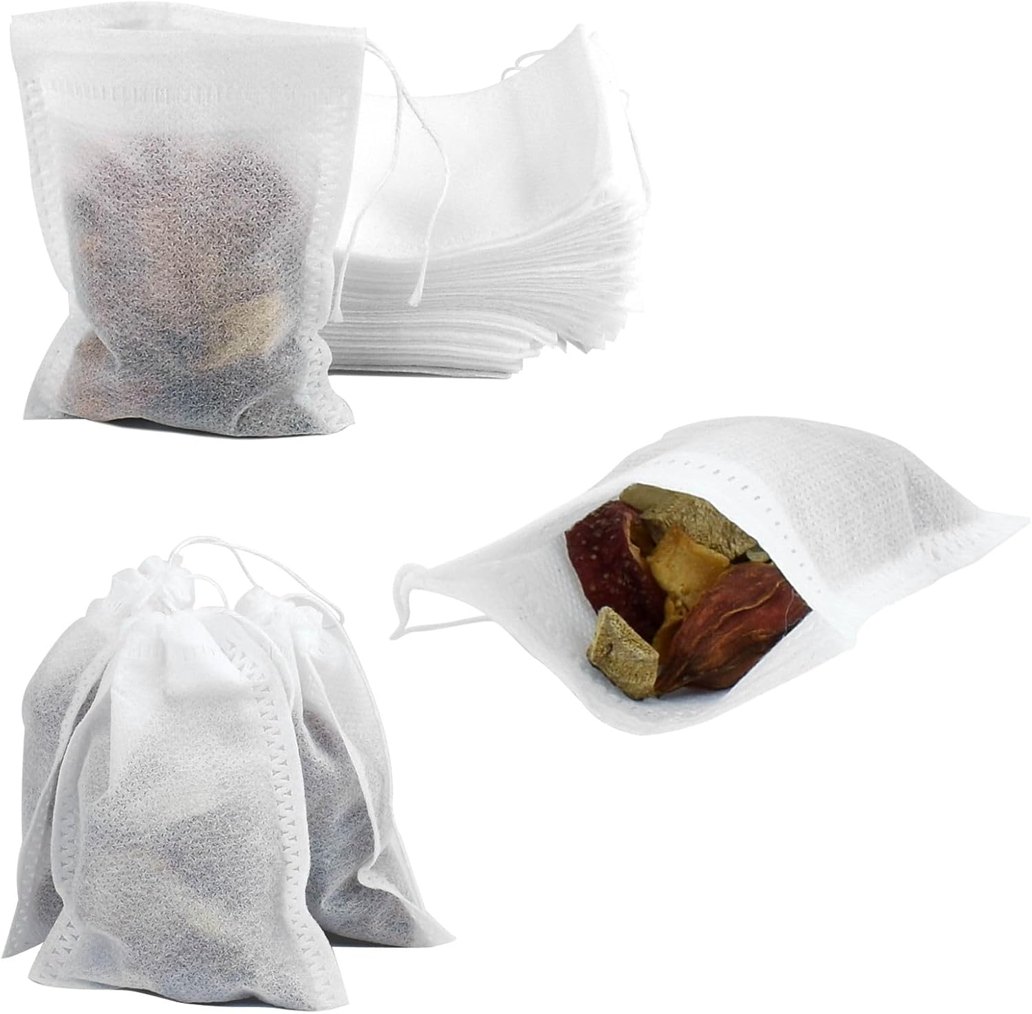 JHFGJGH 100 Pack Muslin Drawstring Bags, Disposable Bags for Cooking, Soaking Medicinal Liquor, Tea Coffee Filter, DIY Craft Spices Storage, Weeding Party Favor (4.7 X 5.5 Inches), White (JH-01) image number 3