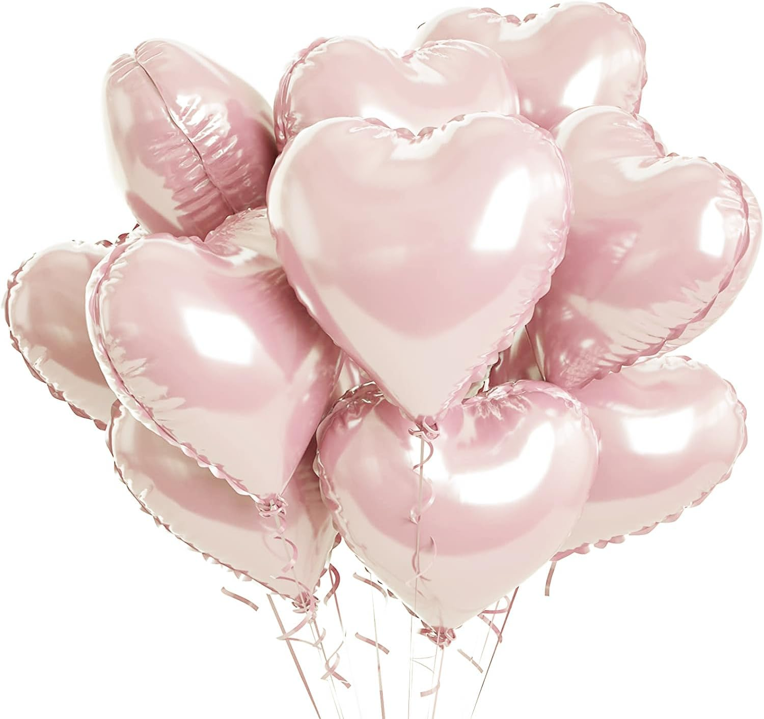 Light Pink Heart Balloons, 10PCS Glitter Pink Heart Shape Balloons Foil, 18Inch Pastel Pink Love Heart Balloons for Girls Women Valentines Day, Wedding, Brithday, Baby Shower Party Decorations