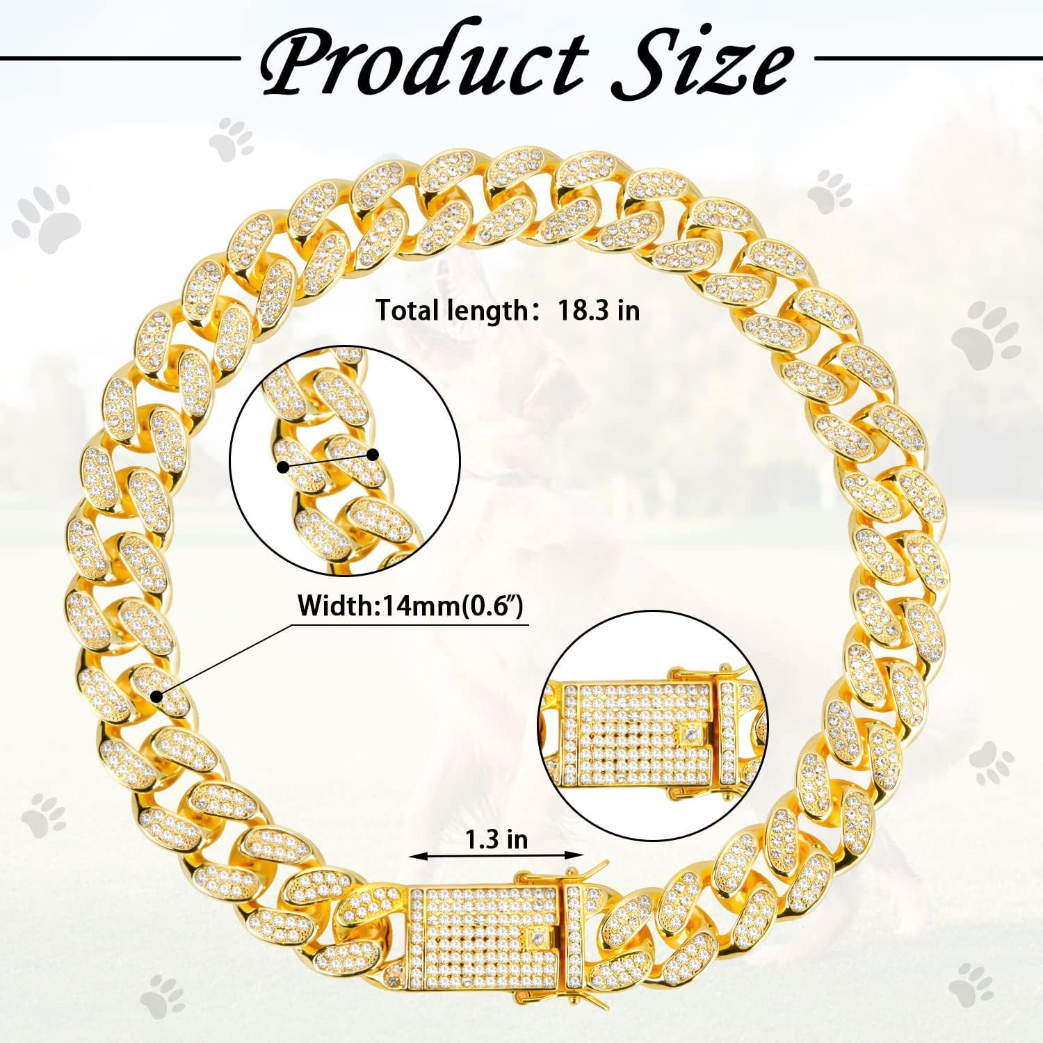 YGAOHF Gold Dog Chain Collars, 15 Mm Width Diamond Cuban Link Dog Collar, Heavy Duty Gold Chain Dog Collar with Secure Buckle, Dog Necklace Walking Collar for Medium Large Dogs Cats, 18 Inch image number 1