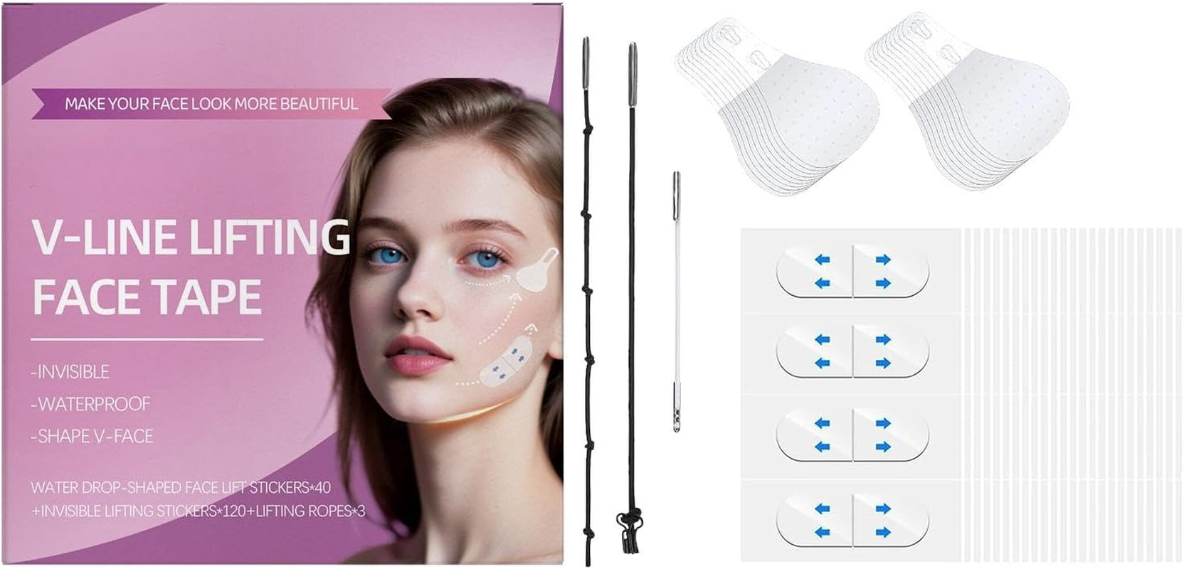 Neck Lift Tape,Neck Tape Lifting Invisible,Face Tape,Face Lift Tape,Face Lift Tape Invisible,V-Shaped Instant Face Tapes for Lifting Sagging Skin Eyes Double Chin Wrinkles Waterproof Mix Box 160PCS image number 4