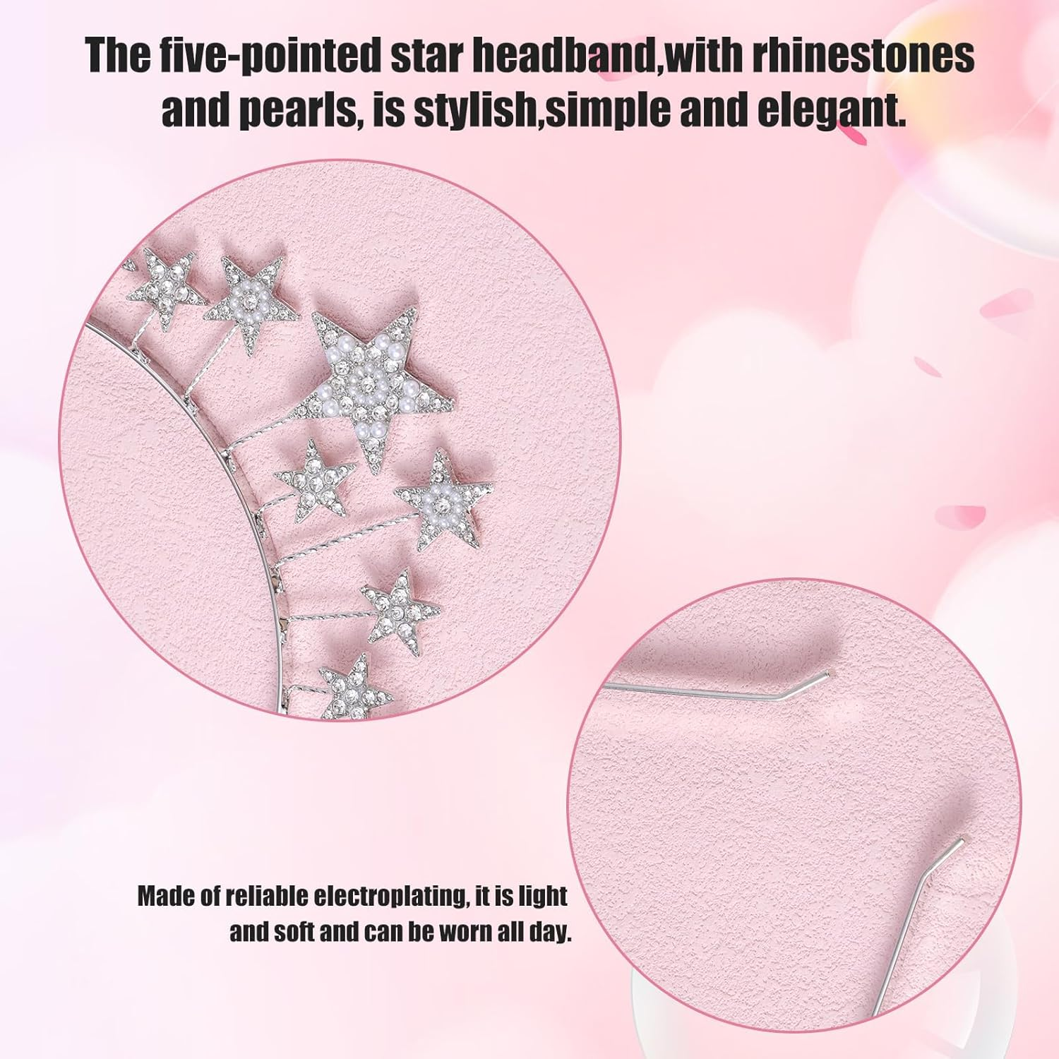 Yeenao Stars Headband Silver Stars Headband Rhinestone Hair Band Face Tattoo Carnival Halloween Birthday Party Costume Headband Glitter Hair Accessories for Women Girls image number 5