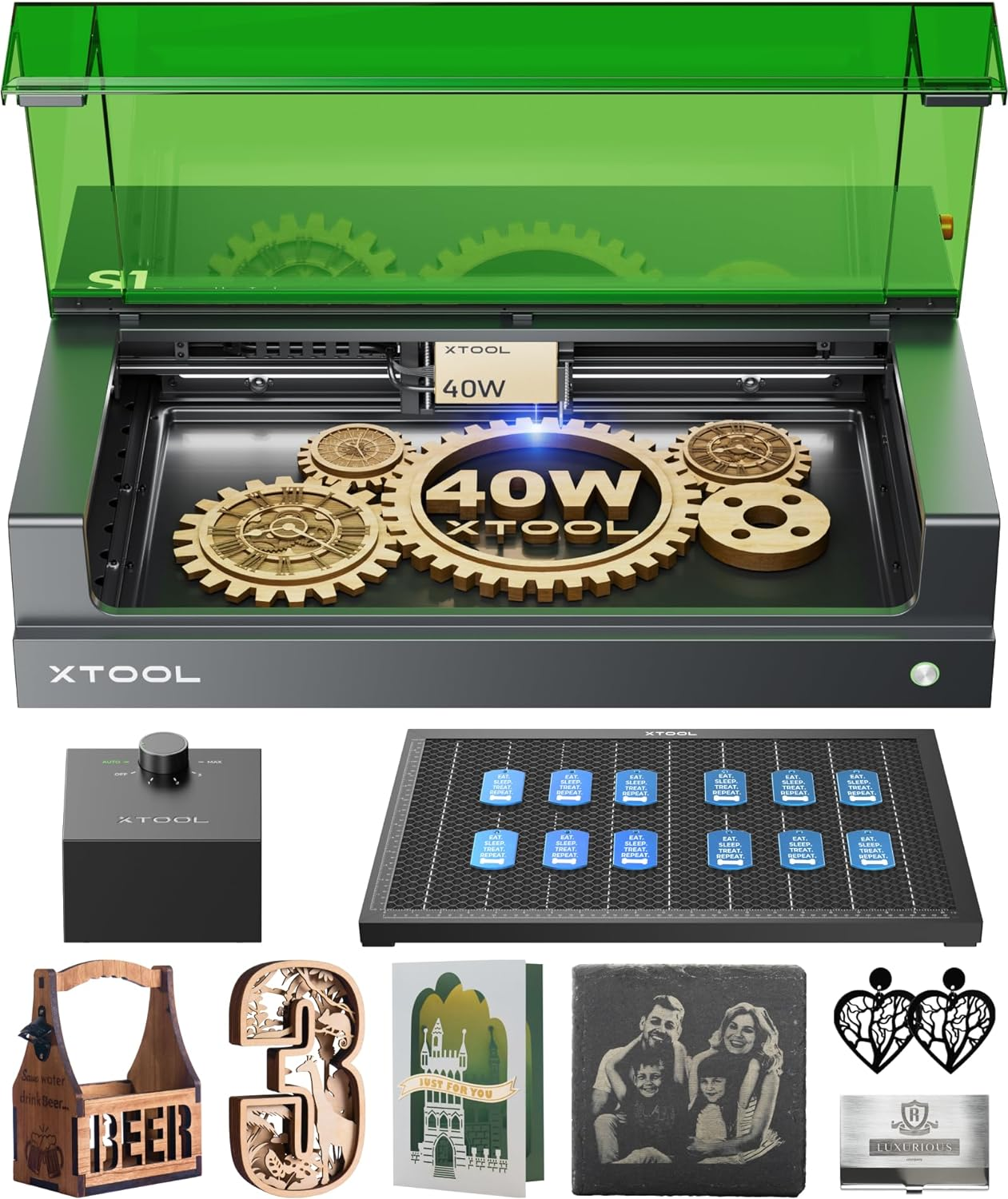 Xtool S1 20W Laser Engraver and Cutter Machine with Air Assist & Honeycomb, 23.93" X 15.16" Bed Size, Beginner-Friendly, Laser Engravering Machine for Wood and Metal, Acrylic, Etc. (20W, Basic Kit)