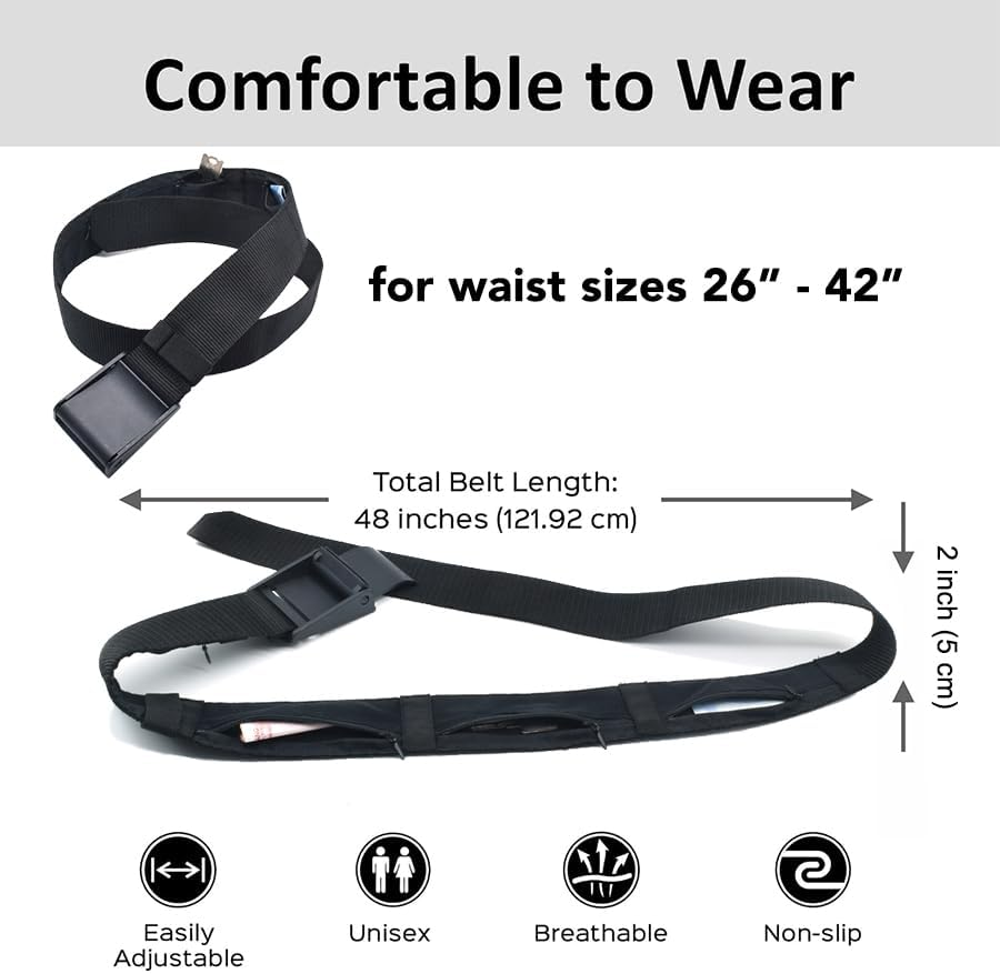 ISOP Travel Hidden Pocket Belt for Money | Security Cash Belt | Black Belts - Credit Cards Pocket | Safe Anti-Theft Wallet | Emergency Preparedness | Belts for Travel for Men or Women image number 3