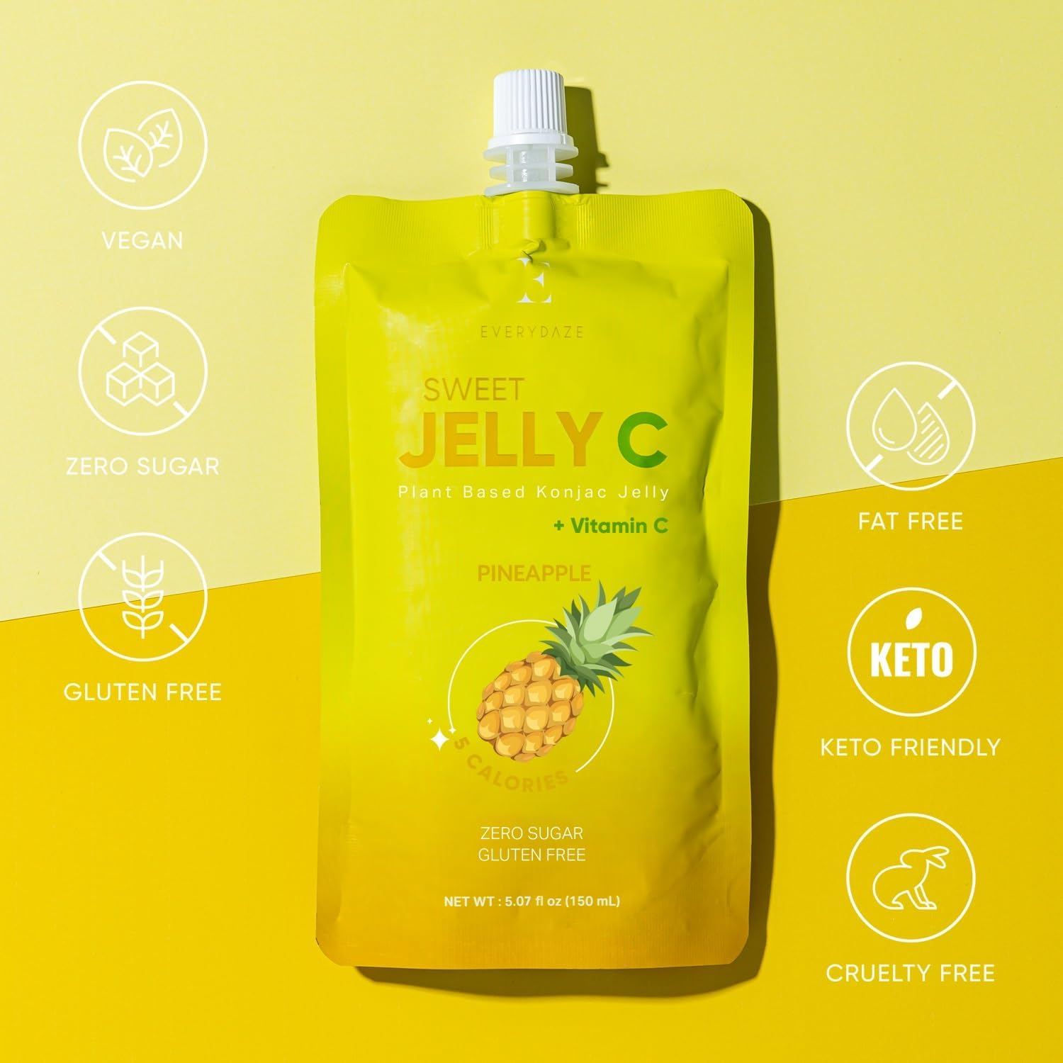 EVERYDAZE Sweet C Konjac Jelly | Vitamin C, Vegan, 5 Calories, 0 Sugar | 10 Packs | (10 PACKS, Pineapple)
