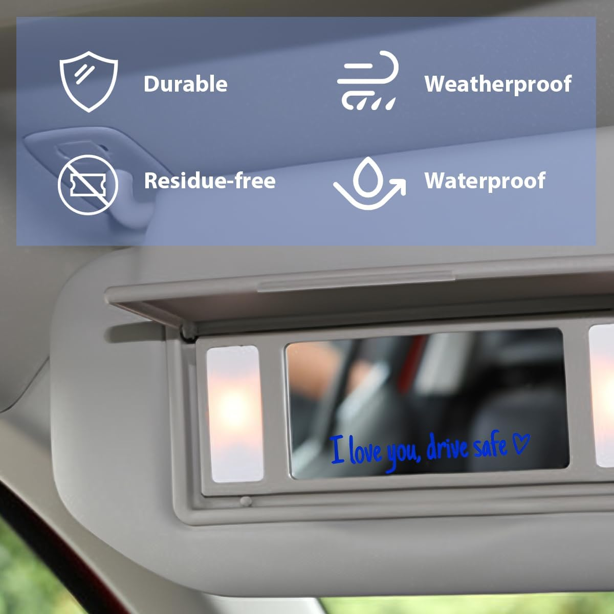 3 PCS I Love You Drive Safe Sticker, Funny Waterproof Car Rearview Mirror Decal with Heart, Self Affirmations Sticker with Drive Safe Letters for Car Window Bumper Women Gift (Blue) - Colorful image number 3