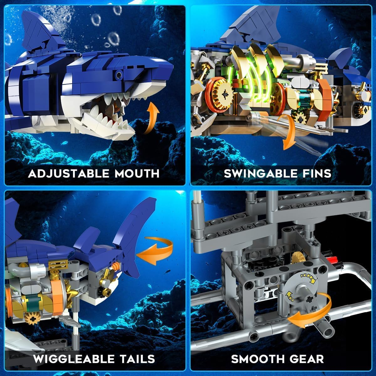 Blue Mechanical Shark Sea Creature Building Set, Ideas Marine Animal with Display Stand and Lights, STEM Toys for Ocean Lovers, Home Office Decor, Gifts for Adults Teens Kids Ages 8+(687PCS) image number 4