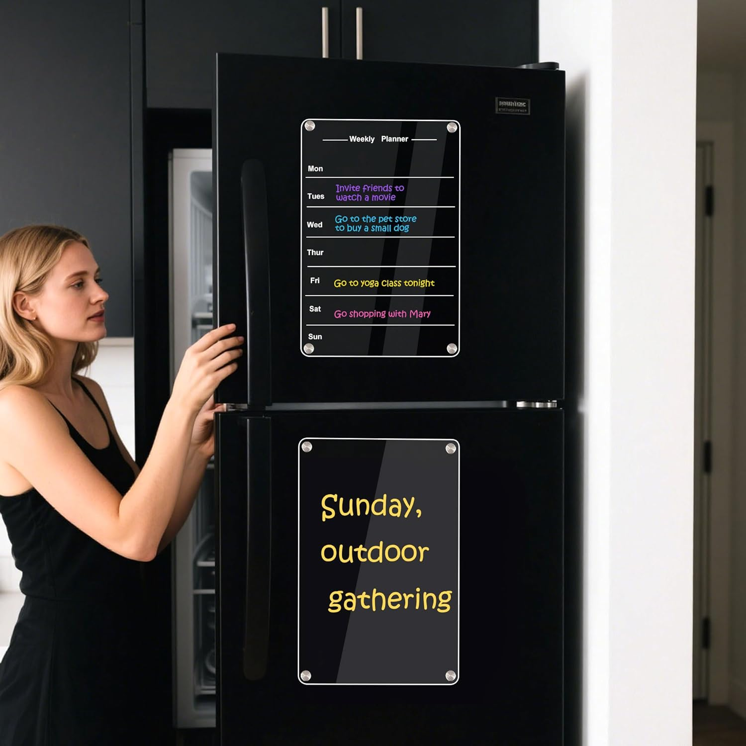 2-Pack Magnetic Fridge Calendar 30X24Cm, Acrylic Calendar Weekly Planner Set with 6 Wet Erase Markers,Magnetic Storage Pouch,And Eraser,Fridge Planner for Home, Office,And Kitchen image number 4