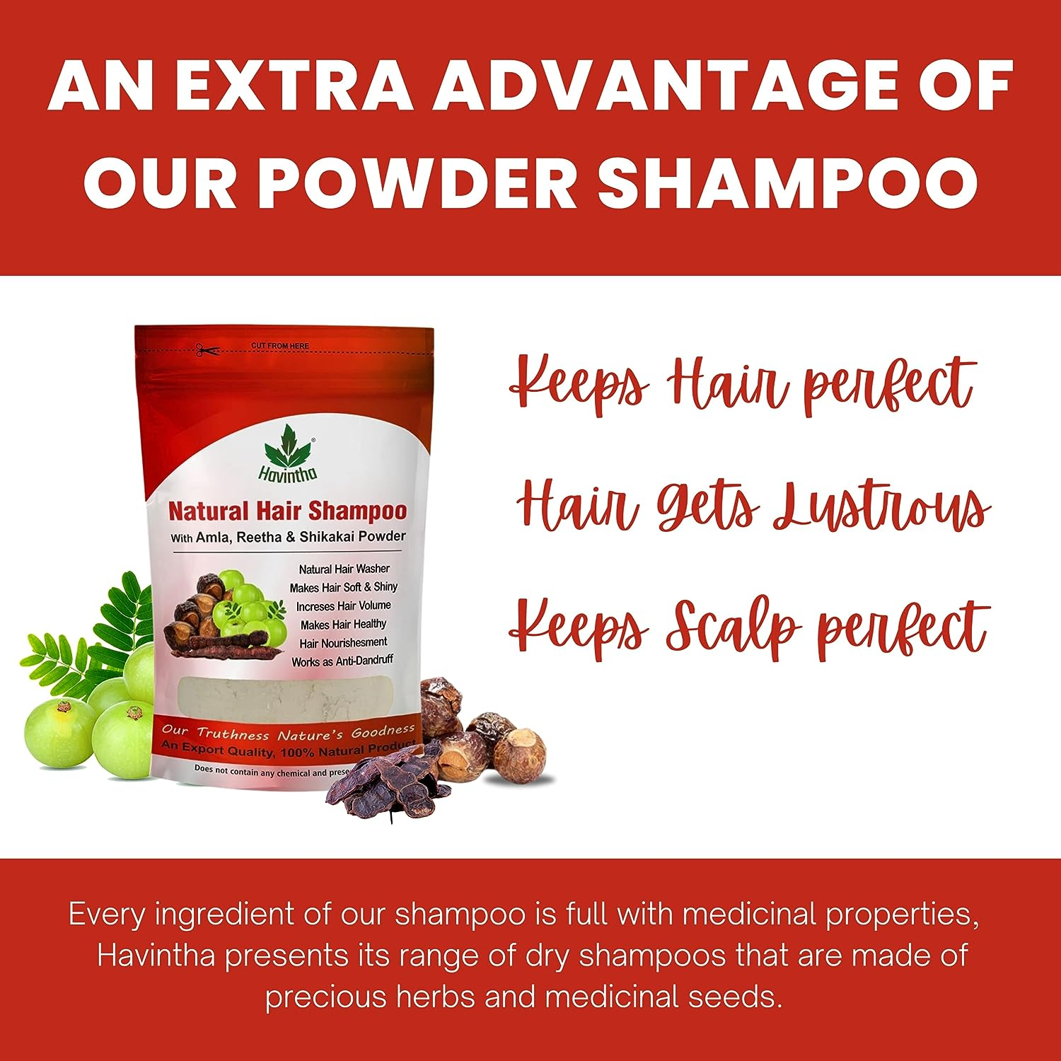 Natural Hair Shampoo for Hair, AMLA REETHA SHIKAKAI POWDER (Phyllanthus Emblica, Sapindus Mukorossi, Acacia Concinna), 227G image number 5